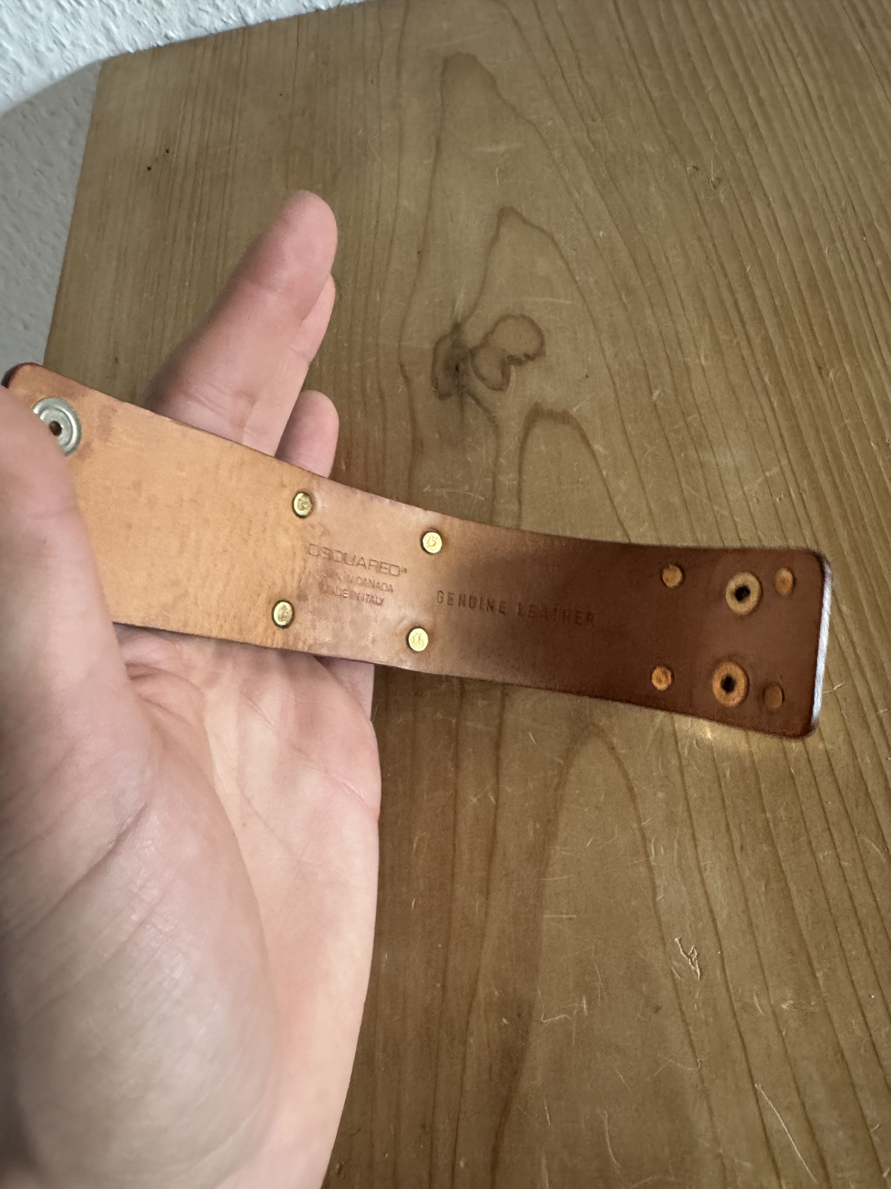 Dsquared2 Wood Plaque Studded Leather Bracelet Size ONE SIZE - 10 Thumbnail