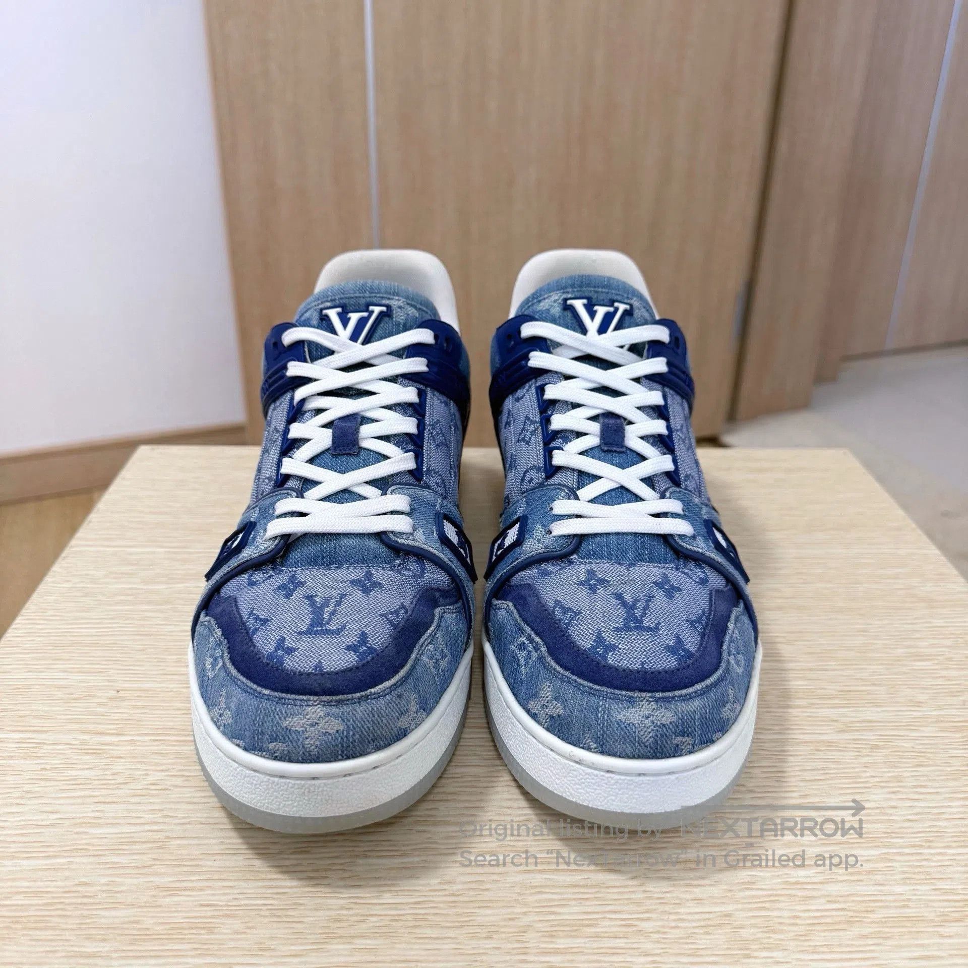 Louis Vuitton LV Trainer Blue White Denim Sneakers. Size US 11 / EU 44 - 4 Thumbnail