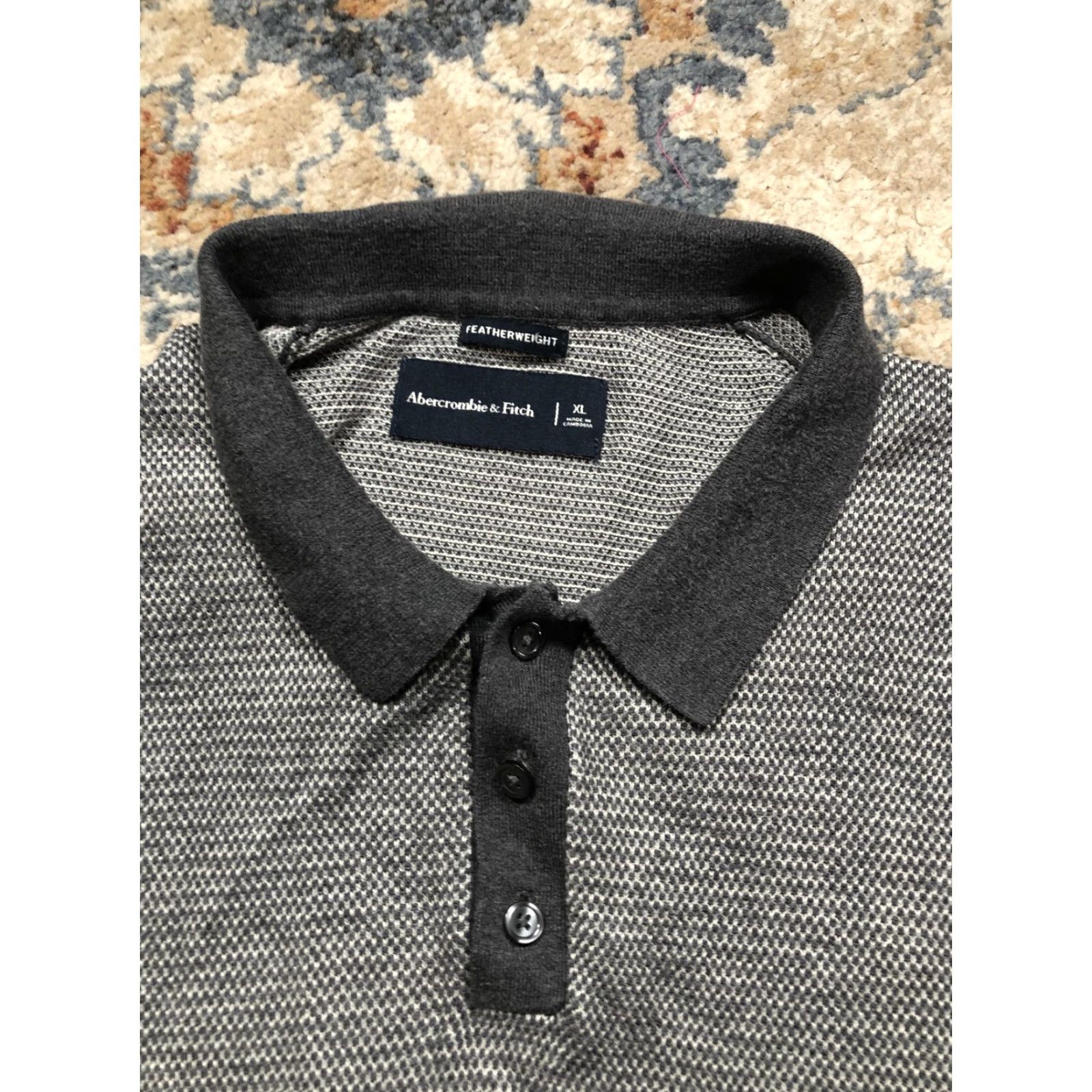 Abercrombie & Fitch Abercrombie & Fitch Featherweight Polo Shirt Mens XL Gray Geometric Knit Golf Shirt Size US XL / EU 56 / 4 - 7 Thumbnail