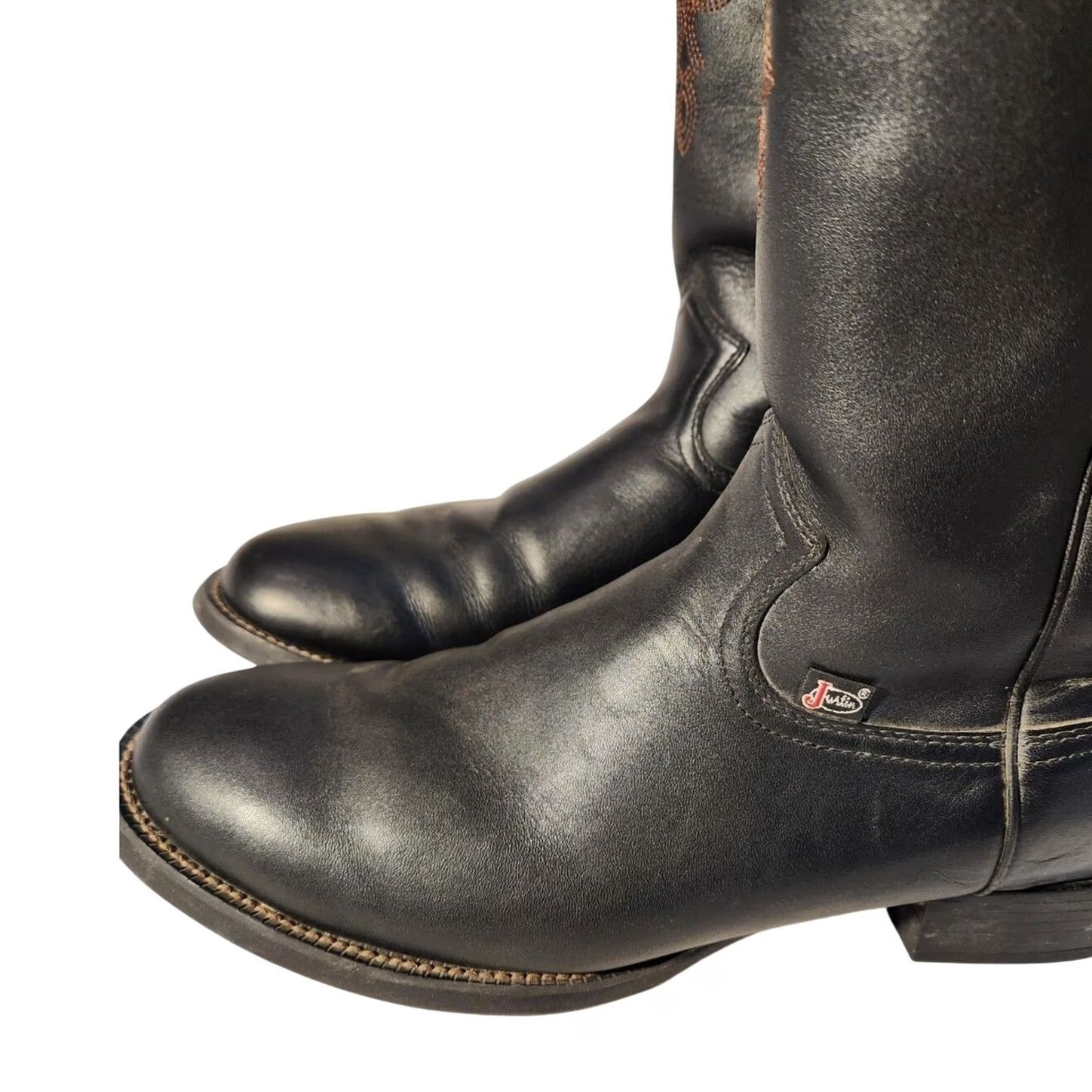 Vintage Justin Boots Mens 10.5 D Black Leather Western Roper Pull On Shoes? Size US 10 / EU 43 - 3 Thumbnail