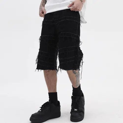 Jean Black Distressed Denim Shorts Size US 30 / EU 46 - 1 Thumbnail