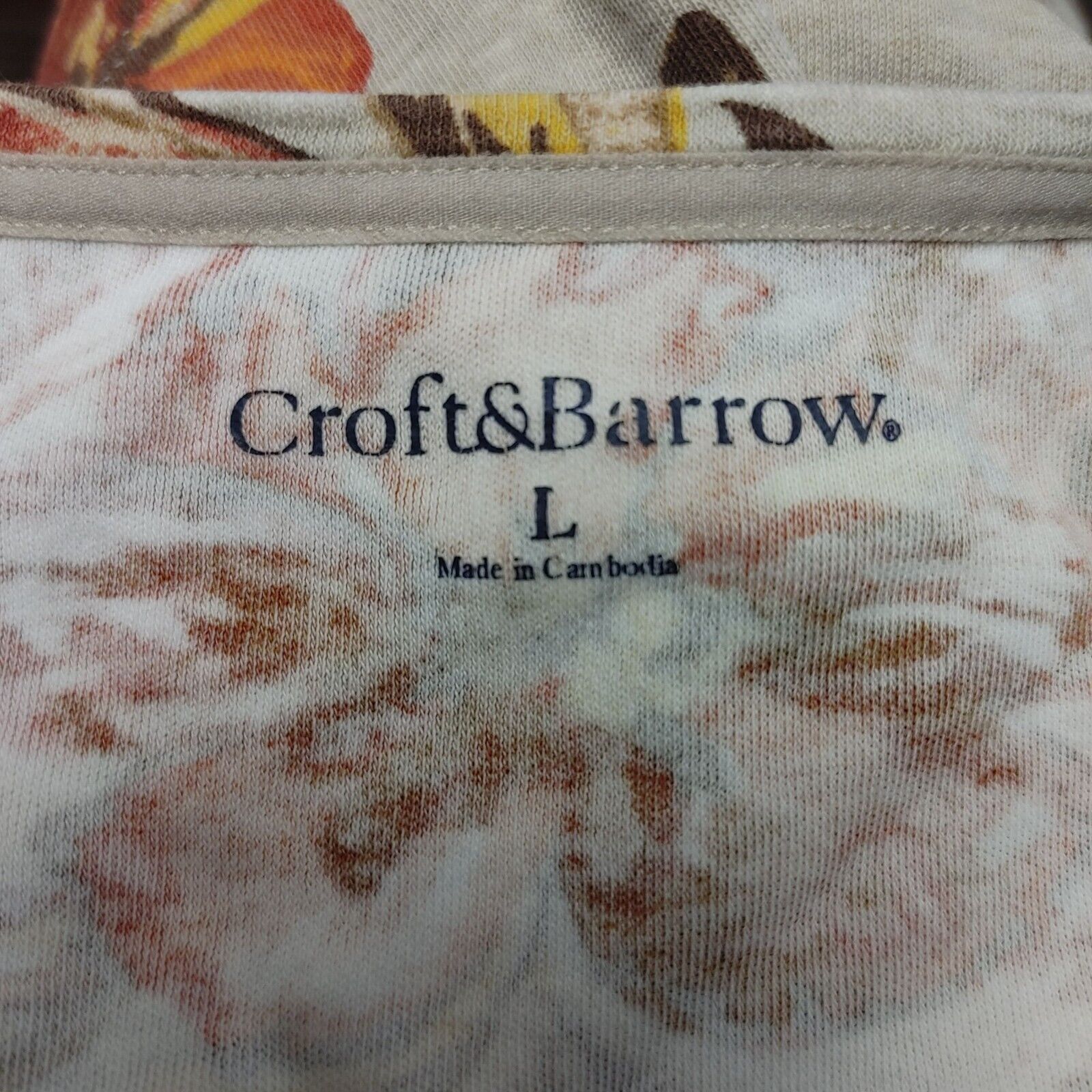 Croft & Barrow Croft & Barrow Women's Beige/Orange Floral Long Sleeve Top L Size L / US 10 / IT 46 - 3 Thumbnail