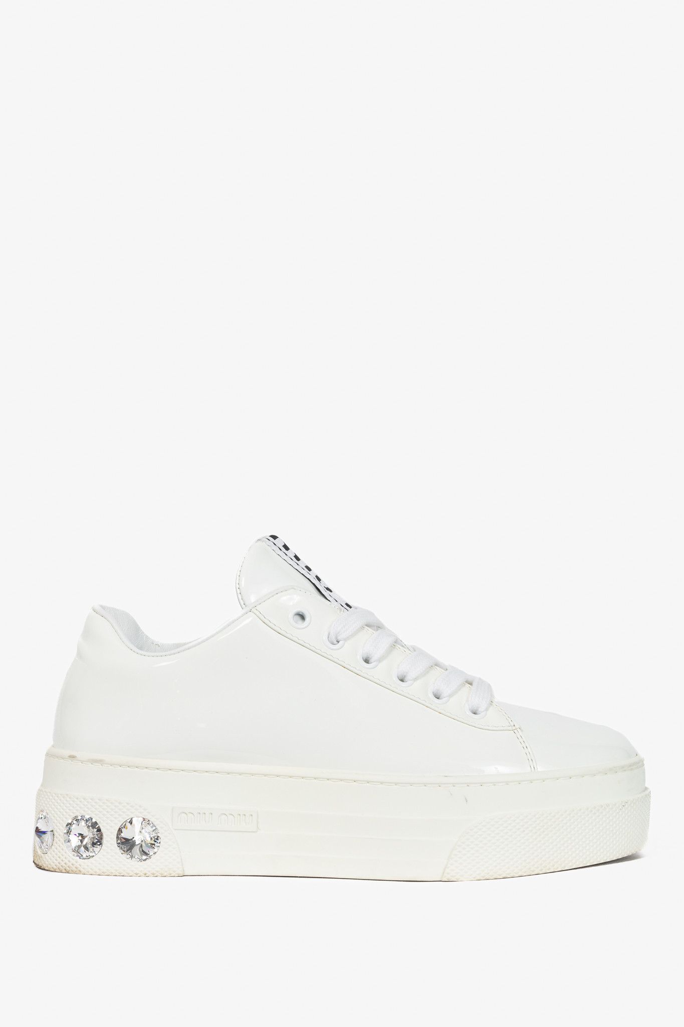 Miu Miu Miu Miu White Patent Crystal-Platform Lace-Up Sneakers Size US 5.5 / IT 35.5 - 1 Thumbnail