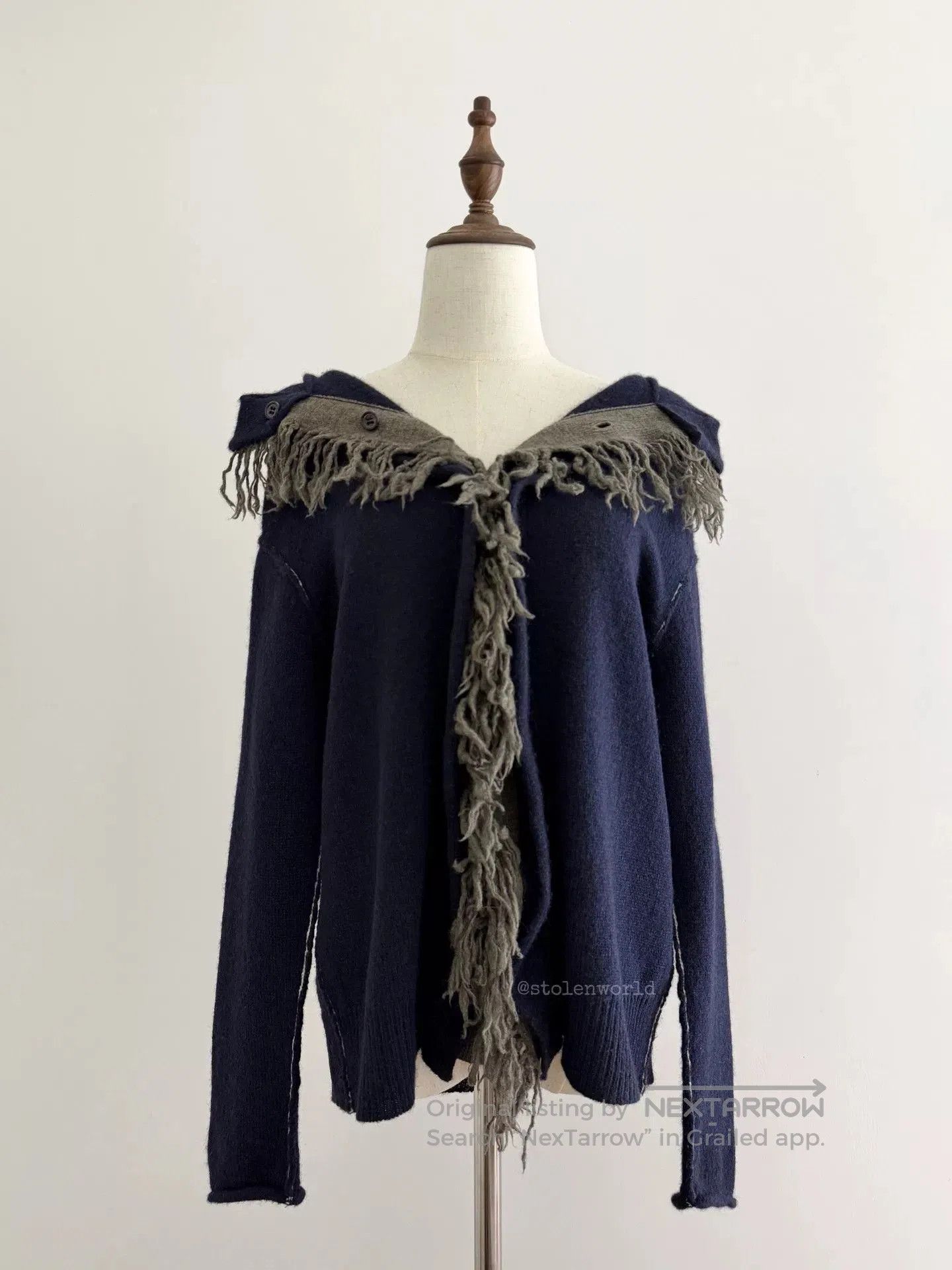Y's navy wool knit top with fringe detail. Size S / US 4 / IT 40 - 5 Thumbnail