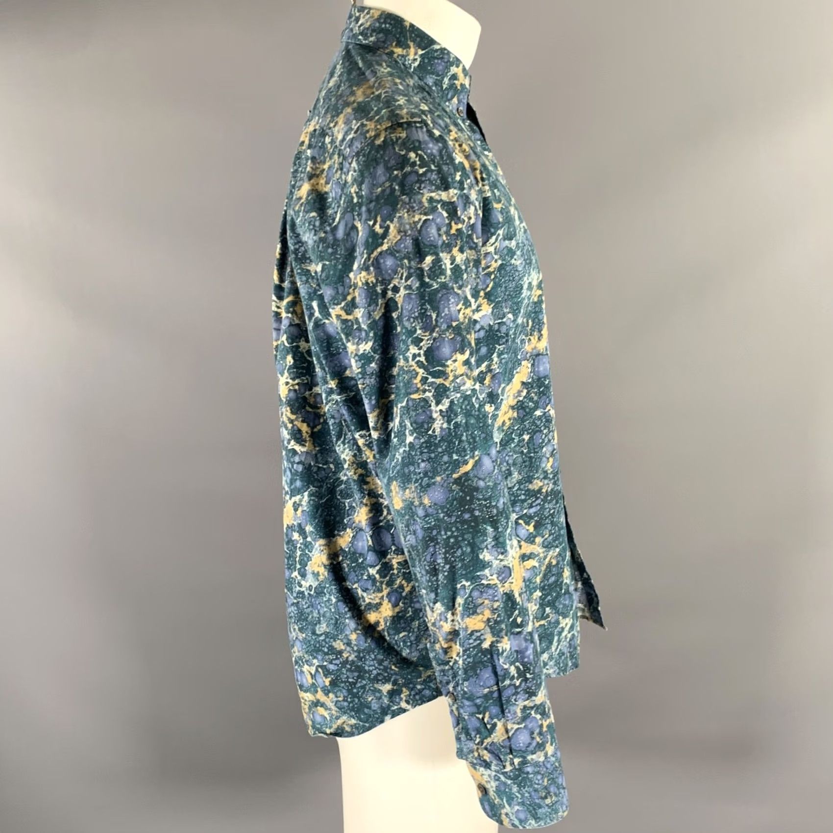 Acne Studios ACNE STUDIOS Size M Blue Teal Marbled Cotton Button Down Long Sleeve Shirt Size US M / EU 48-50 / 2 - 3 Thumbnail