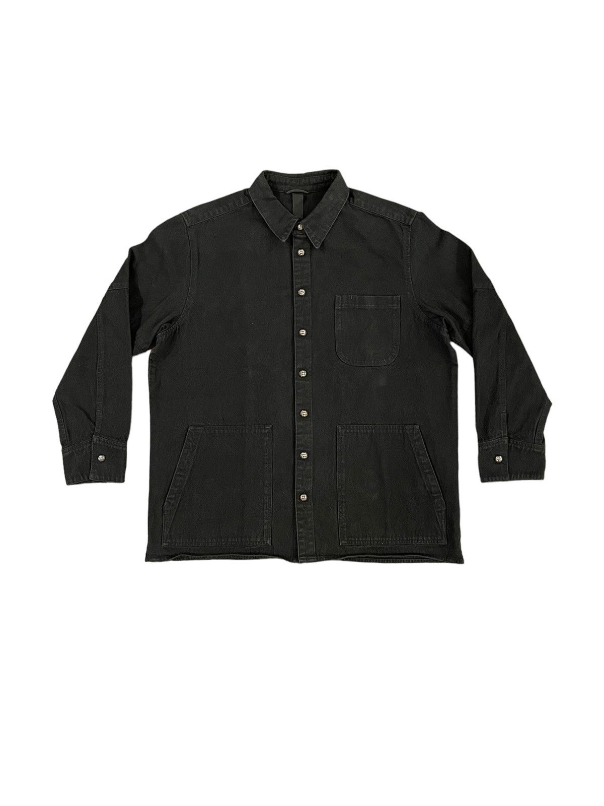 image of Chrome Hearts Black Canvas Work Dog Shirt, Men's (Size XL)