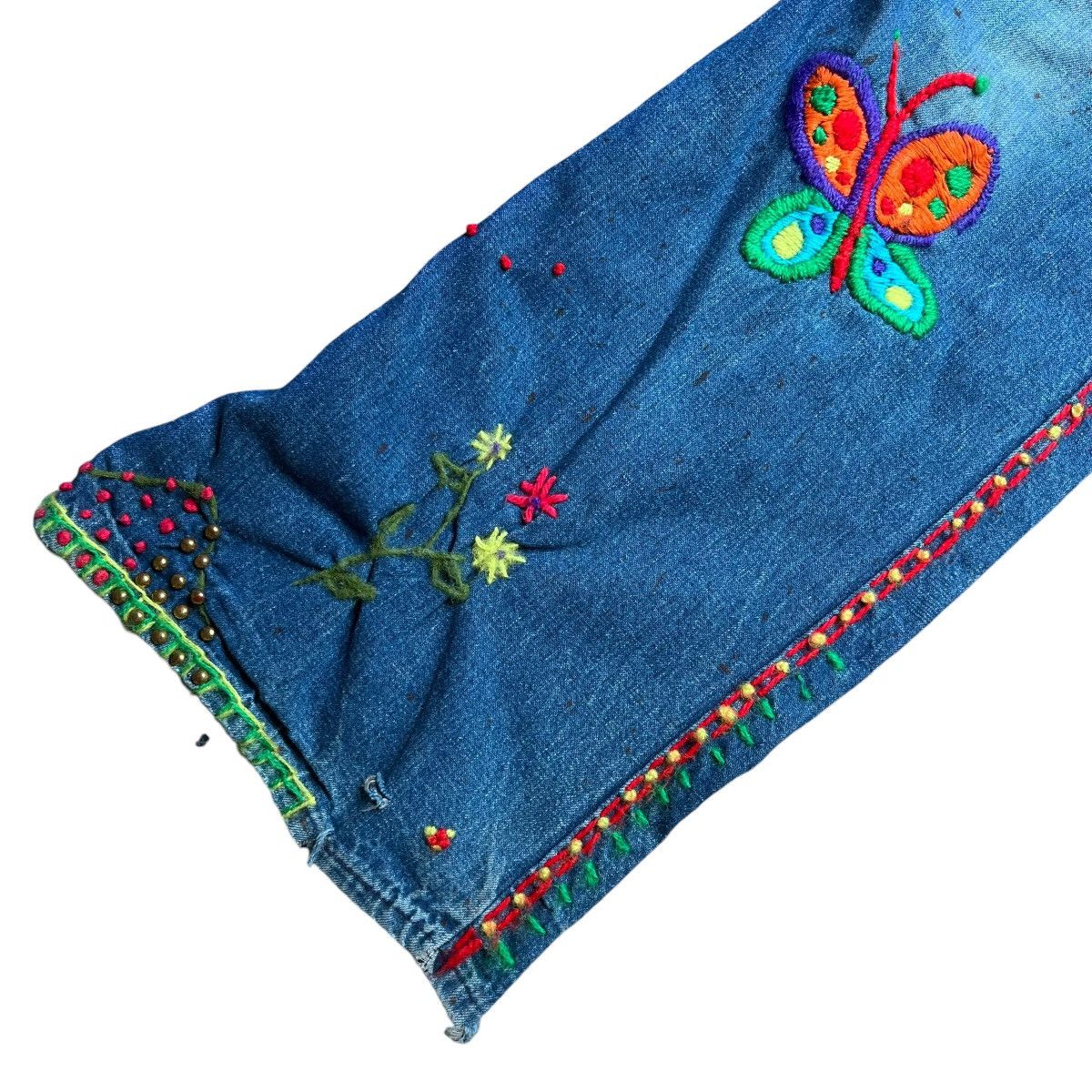 Vintage Vintage 1970s Denim Custom Hippie Bellbottom Flare Jeans Size 31" - 7 Thumbnail