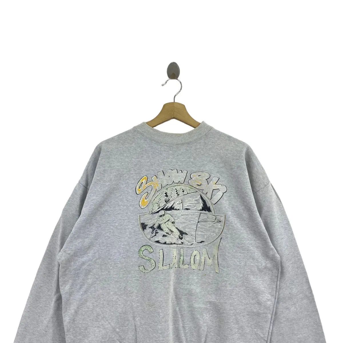 Vintage Vintage 80’ SNOW SKI SLALOM Outdoor Ringer Sweatshirt Size XL / US 12-14 / IT 48-50 - 3 Thumbnail
