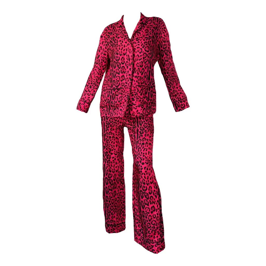 Dolce & Gabbana Dolce & Gabbana Fuchsia Leopard Silk Lounge Set IT38 Size 26" / US 2 / IT 38 - 2 Thumbnail