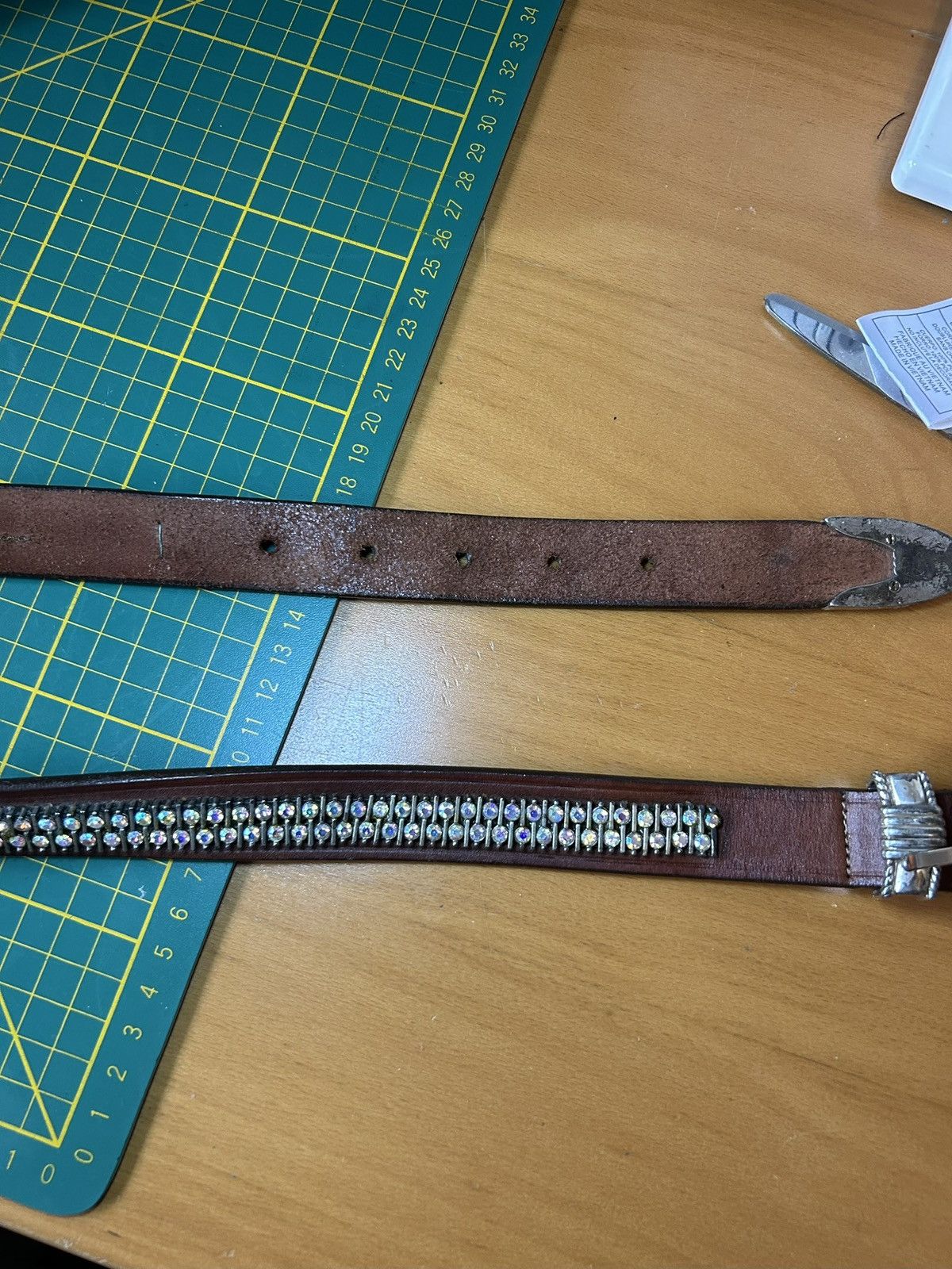 Vintage Vintage western rhinestone tennis chain leather belt Size ONE SIZE - 14 Thumbnail