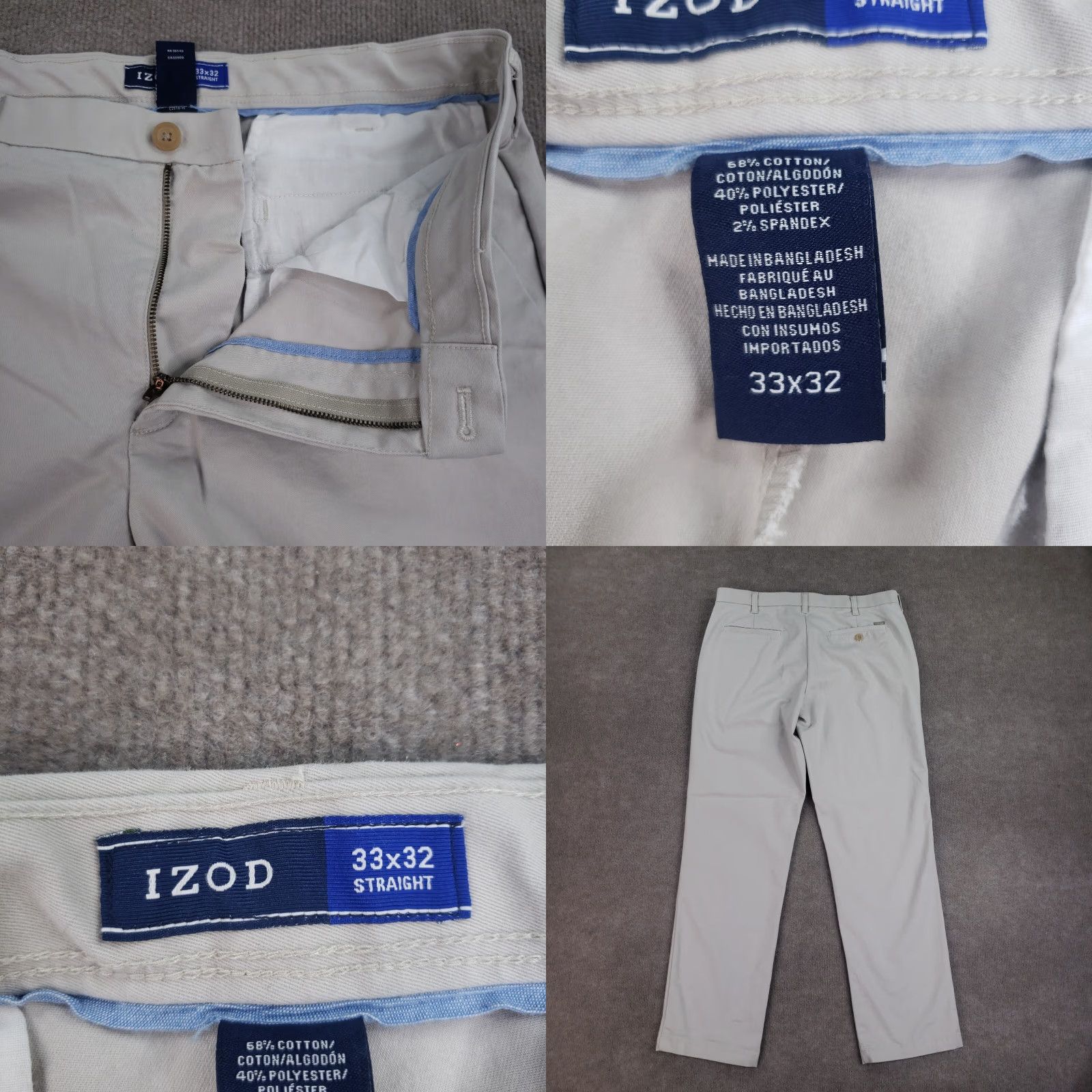 Izod IZOD Men's Beige Chino Straight Leg Pants 33x32 Stretch Casual Preppy Style Size US 33 - 8 Thumbnail