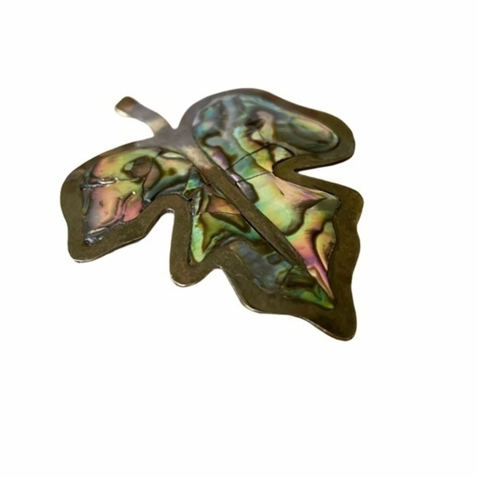 Vintage Taxco 925 Silver Abalone Shell Leaf Brooch Earrings Set Size ONE SIZE - 2 Thumbnail