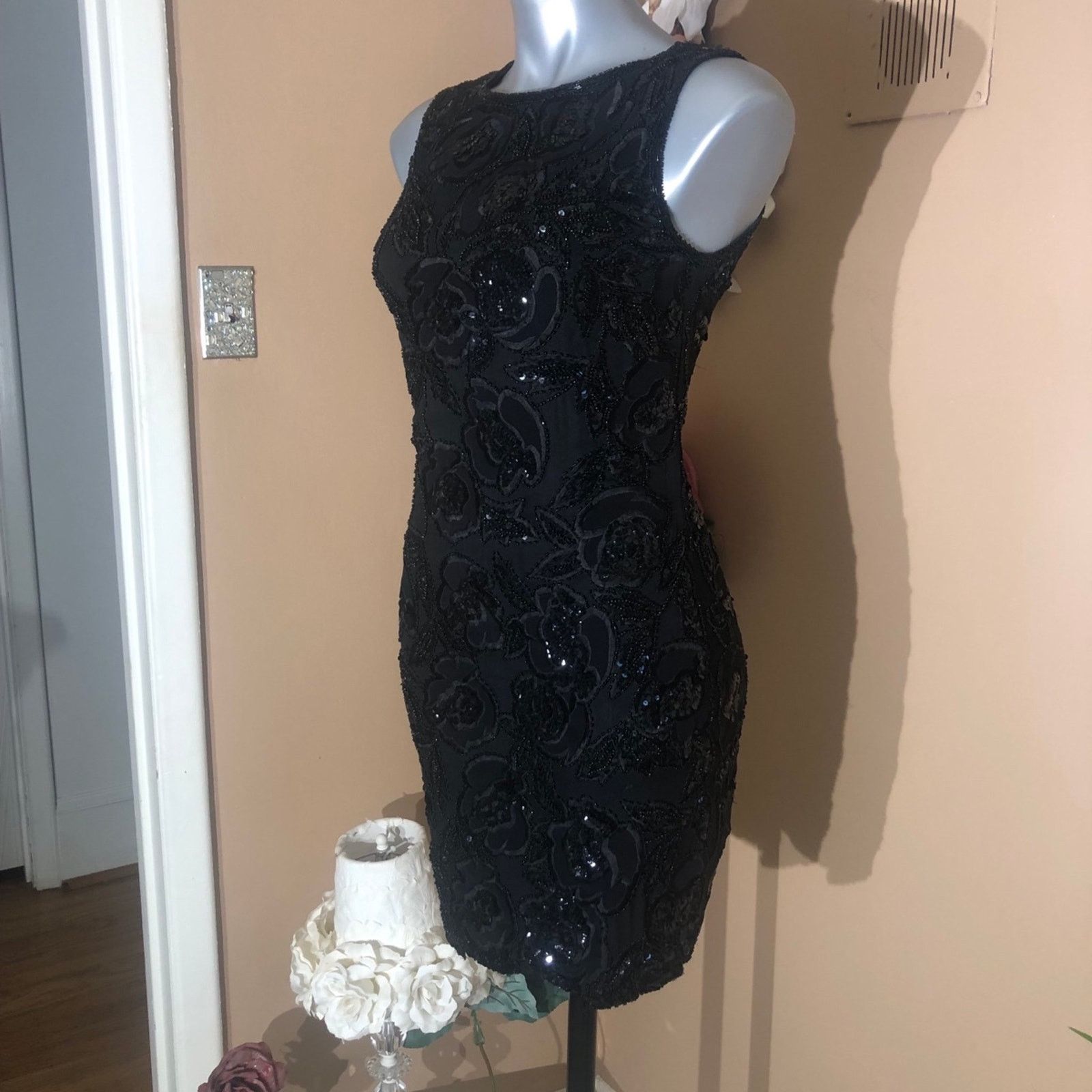 Oleg Cassini Black short sleeve beaded mini gown dress Size S / US 4 / IT 40 - 4 Thumbnail