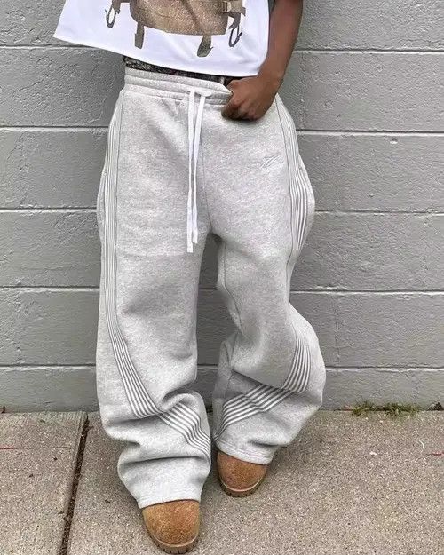 VIBE Hip Hop Elastic Waist Stripes Embroidery Baggy Sweatpants Size US 31 - 4 Thumbnail