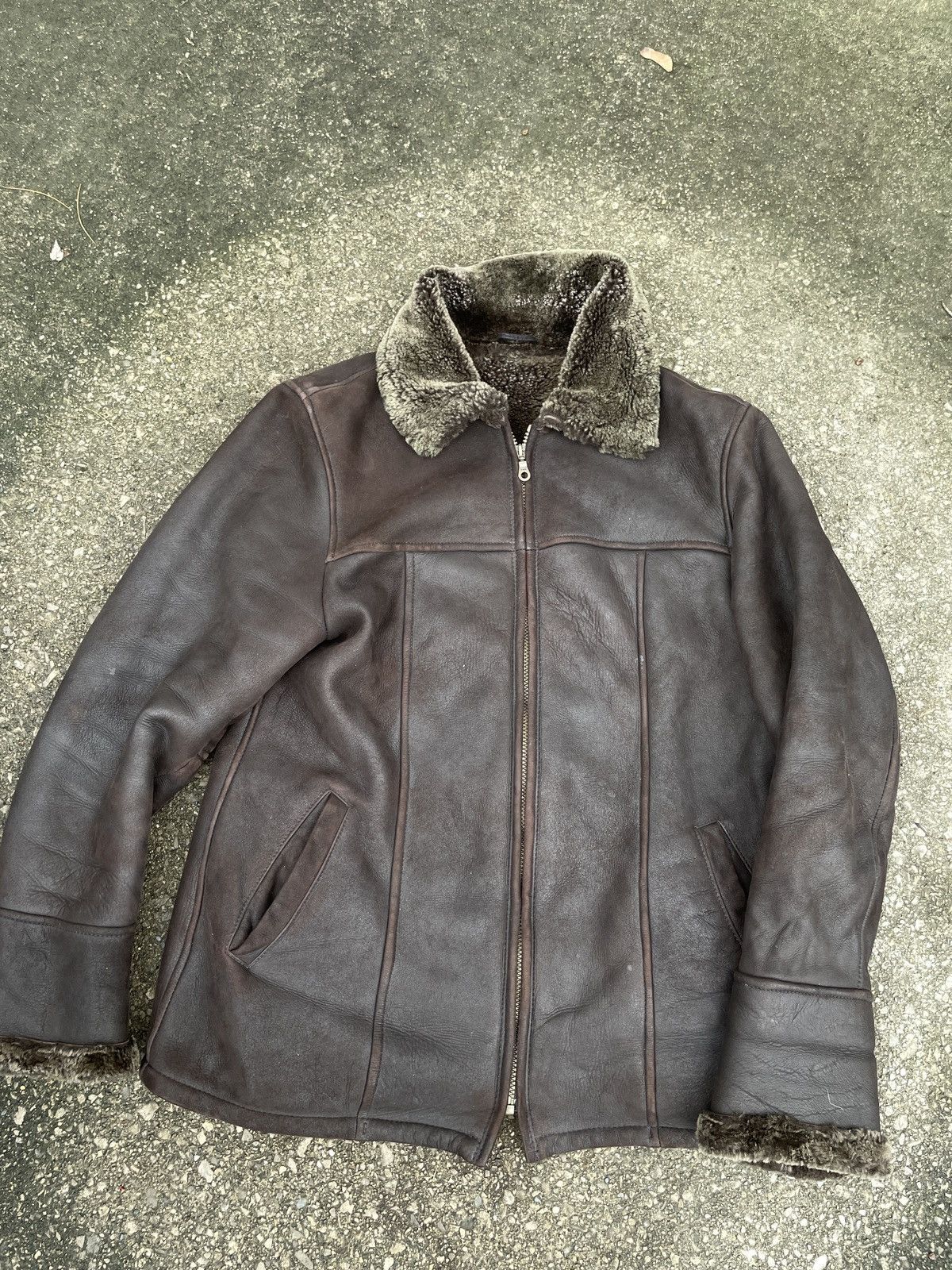 image of Le Grande Bleu L G B x Vintage 90's Fur Lined Brown Leather Jacket, Men's (Size Medium)
