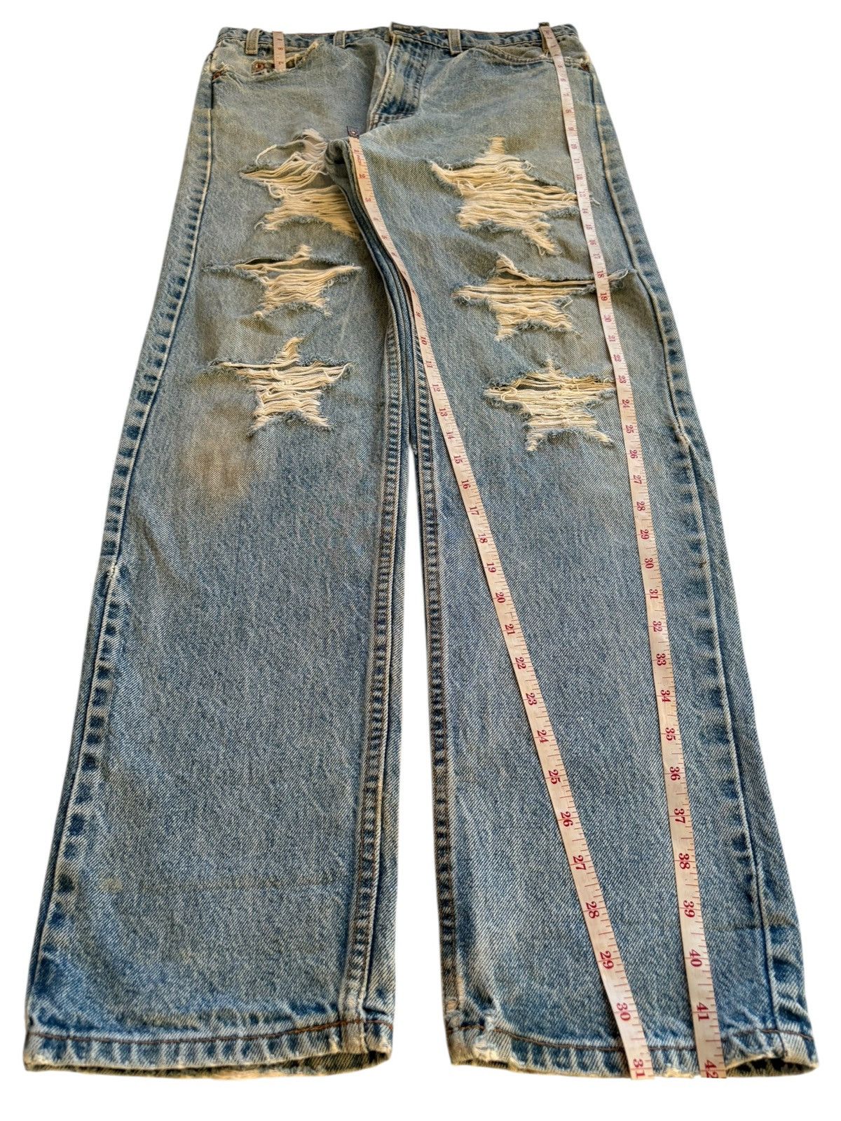 Levi's Vintage 90s Levis 505 Mud Wash Ripped Star Shape Jeans Size US 33 - 13 Thumbnail