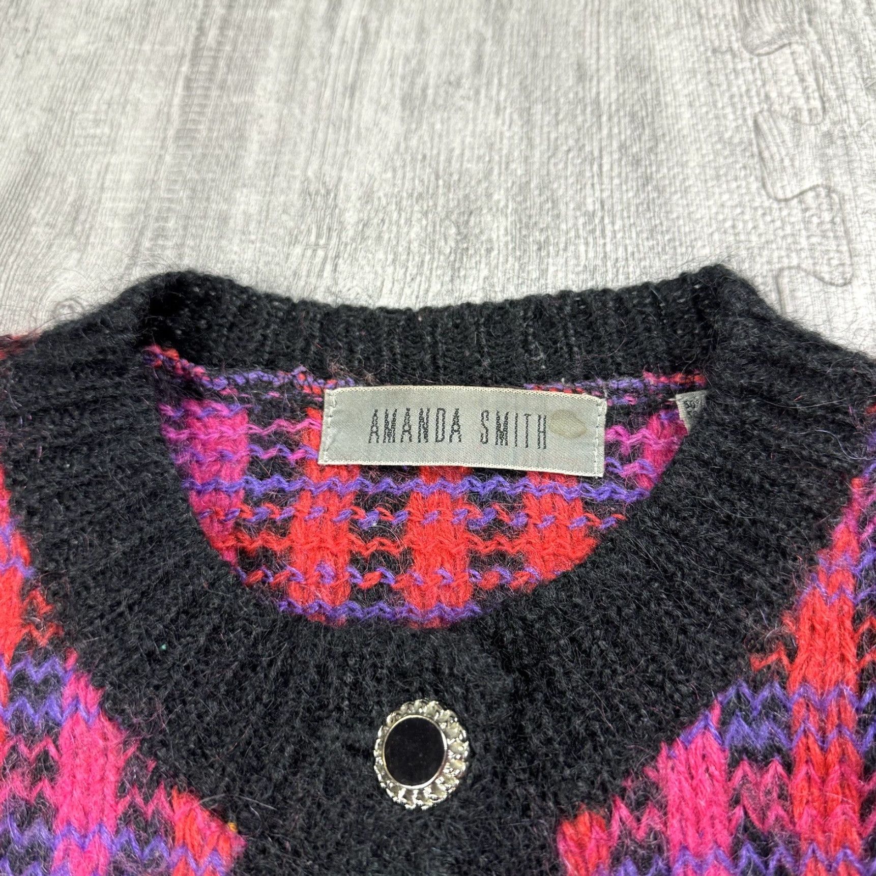 Vintage VINTAGE Amanda Smith ECLECTIC Cardigan Women L Pink Blue Black 4-Pocket Mohair Knit Pockets 90s Size L / US 10 / IT 46 - 3 Thumbnail