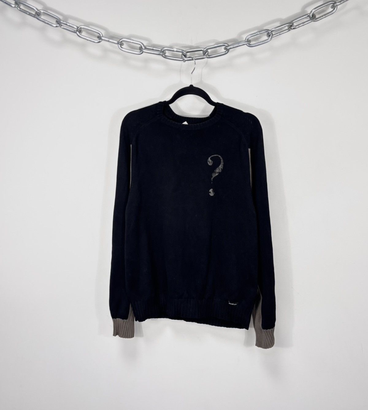 Moschino Vintage Moschino Men’s Question Mark Logo Black Knit Sweater Size US L / EU 52-54 / 3 - 1 Thumbnail
