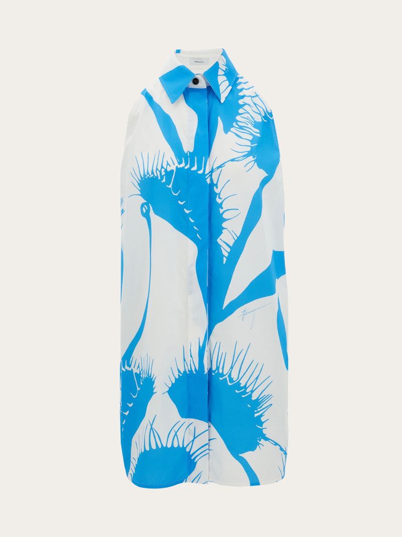 Salvatore Ferragamo o1s1rm0126 Venus Print Mini Dress in White/Blue Size XS / US 0-2 / IT 36-38 - 1 Thumbnail
