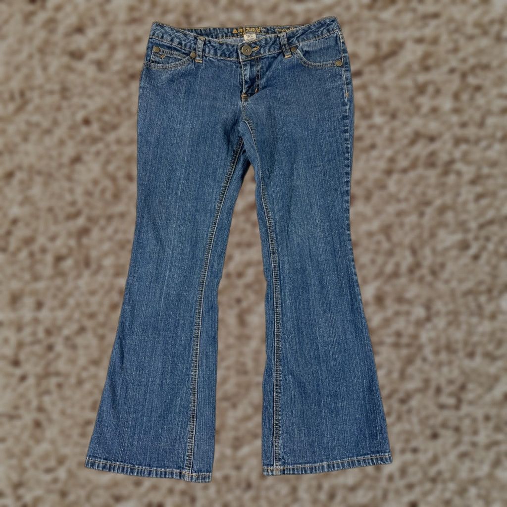 Vintage Arizona Jeans Co Jeans Womens 7 Blue Denim Flared 28x27 Cotton Distressed Zipper Cowboy Southwestern American Designer 90s Mens Girls? Size 28" / US 6 / IT 42 - 1 Thumbnail