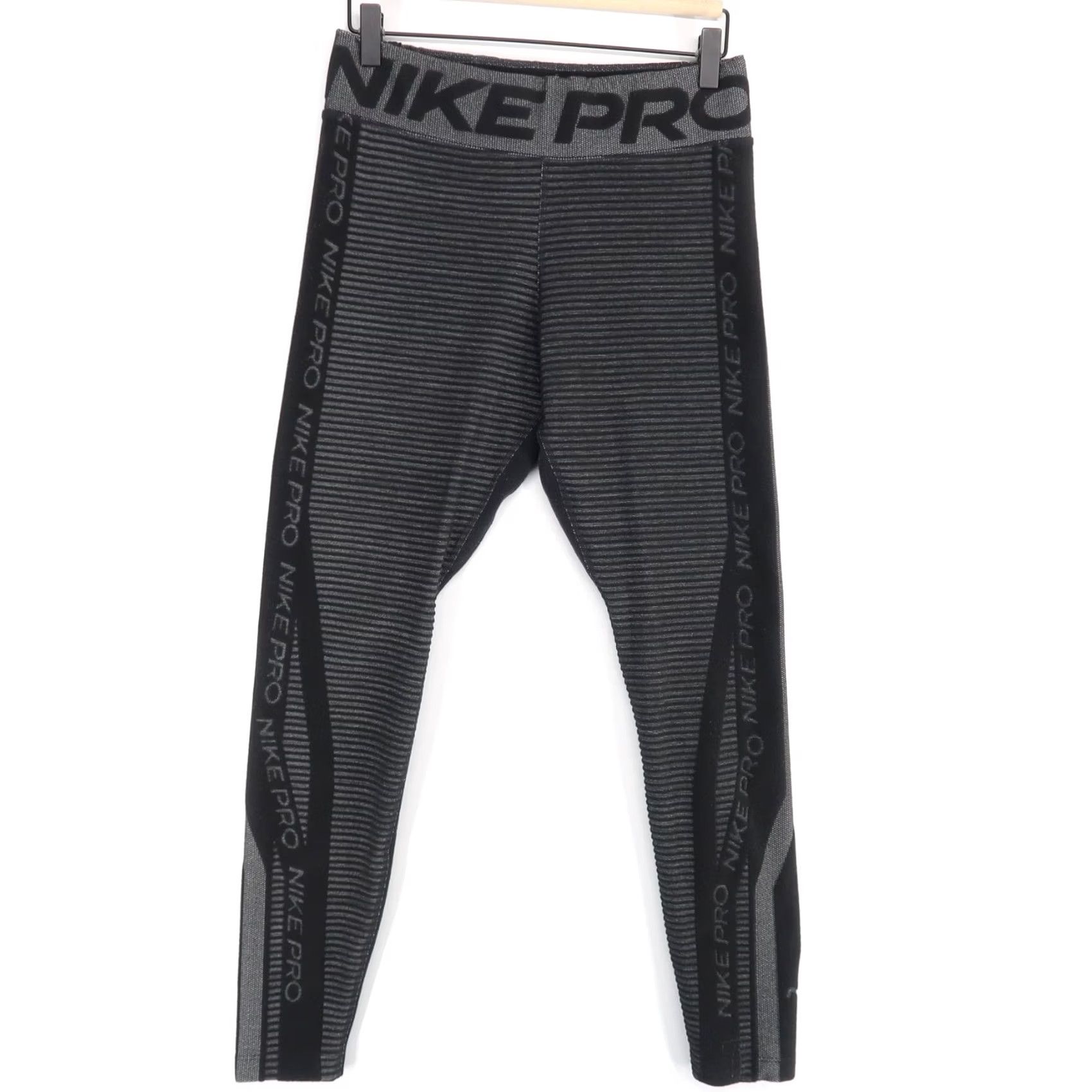 Nike Nike Pro Hyperwarm Tights Womens M Black Striped Compression Thermal Training Size ONE SIZE - 2 Thumbnail