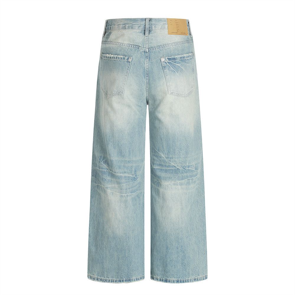 Jean Retro punk men's wide-leg loose distressed washed jeans Size US 34 / EU 50 - 2 Thumbnail