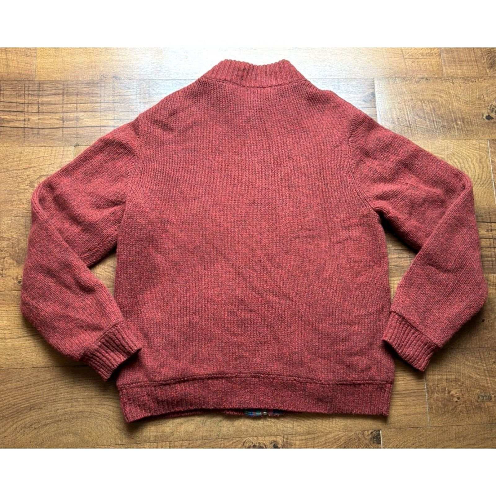 Vintage L.L. Bean Sweater Mens Large Wool Red Full Zip Mock Neck Lined Classic Ragg Knit | Zip Pockets | Regular Fit, Casual Mens Christmas 90s? Size US L / EU 52-54 / 3 - 3 Thumbnail