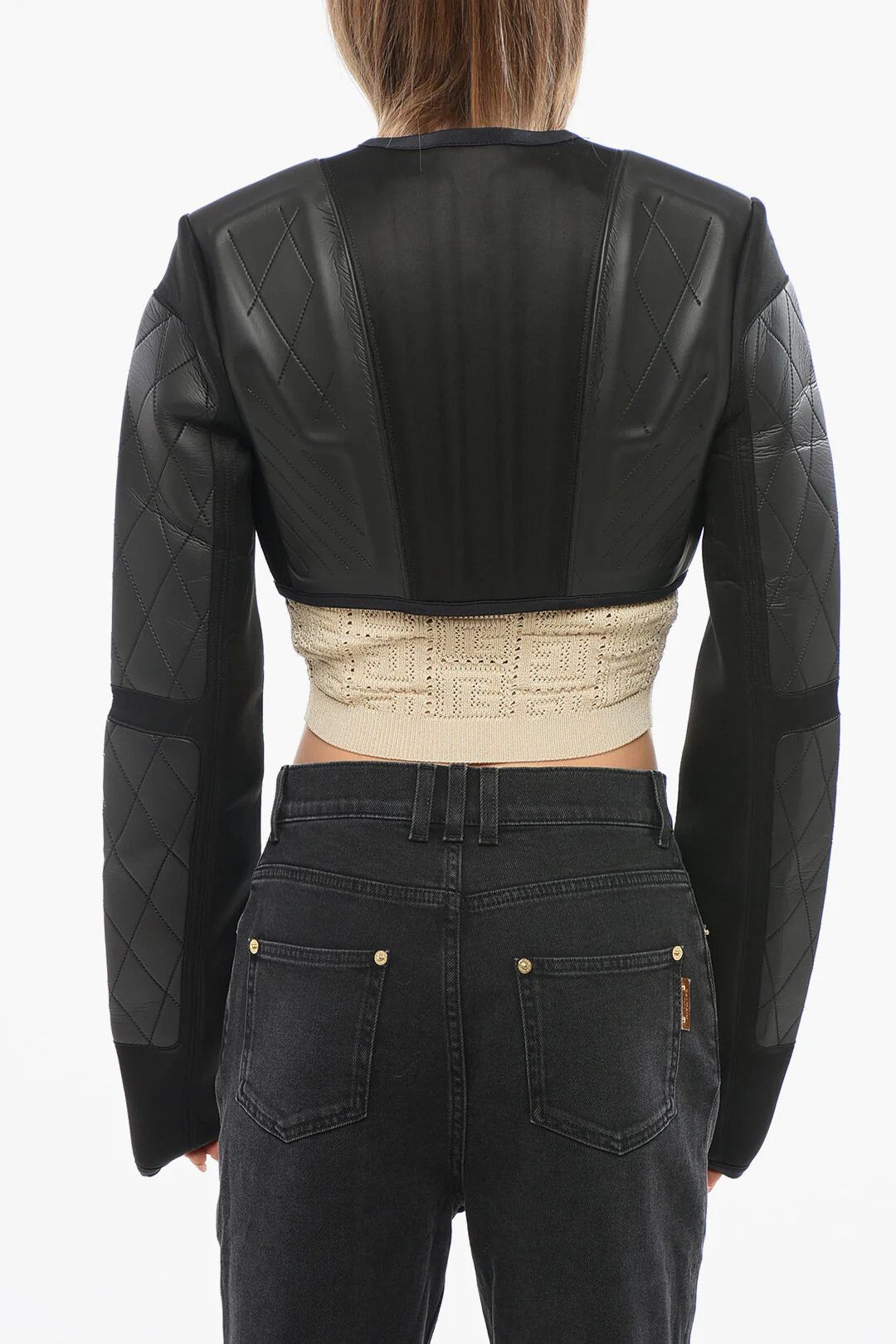 Balmain og1mm0326 Technical Fabric Crop Jacket in Black Size XS / US 0-2 / IT 36-38 - 2 Thumbnail