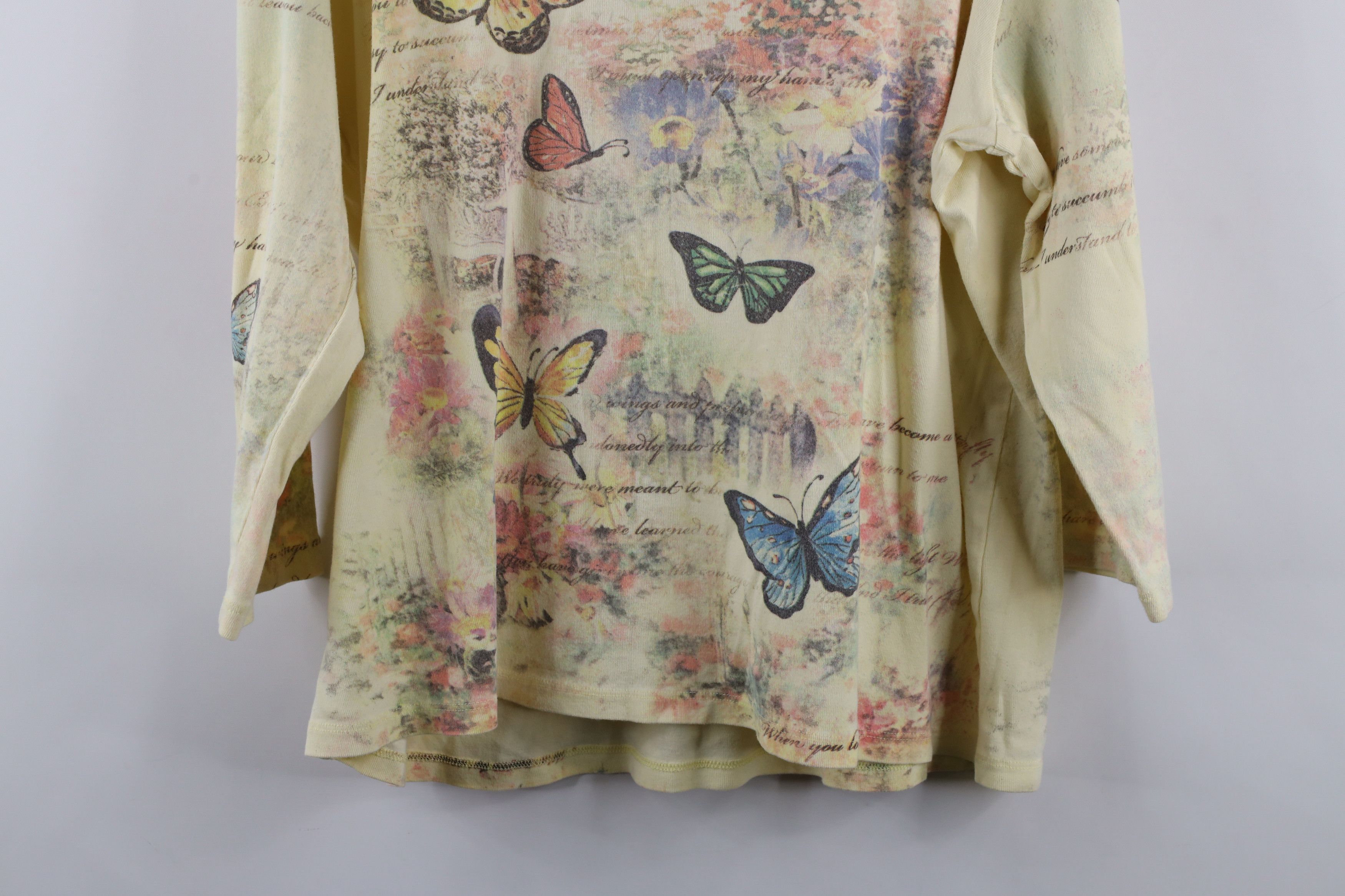 Vintage Vintage 90s Streetwear Butterfly Ribbed Knit T-Shirt Yellow Size XL / US 12-14 / IT 48-50 - 12 Thumbnail