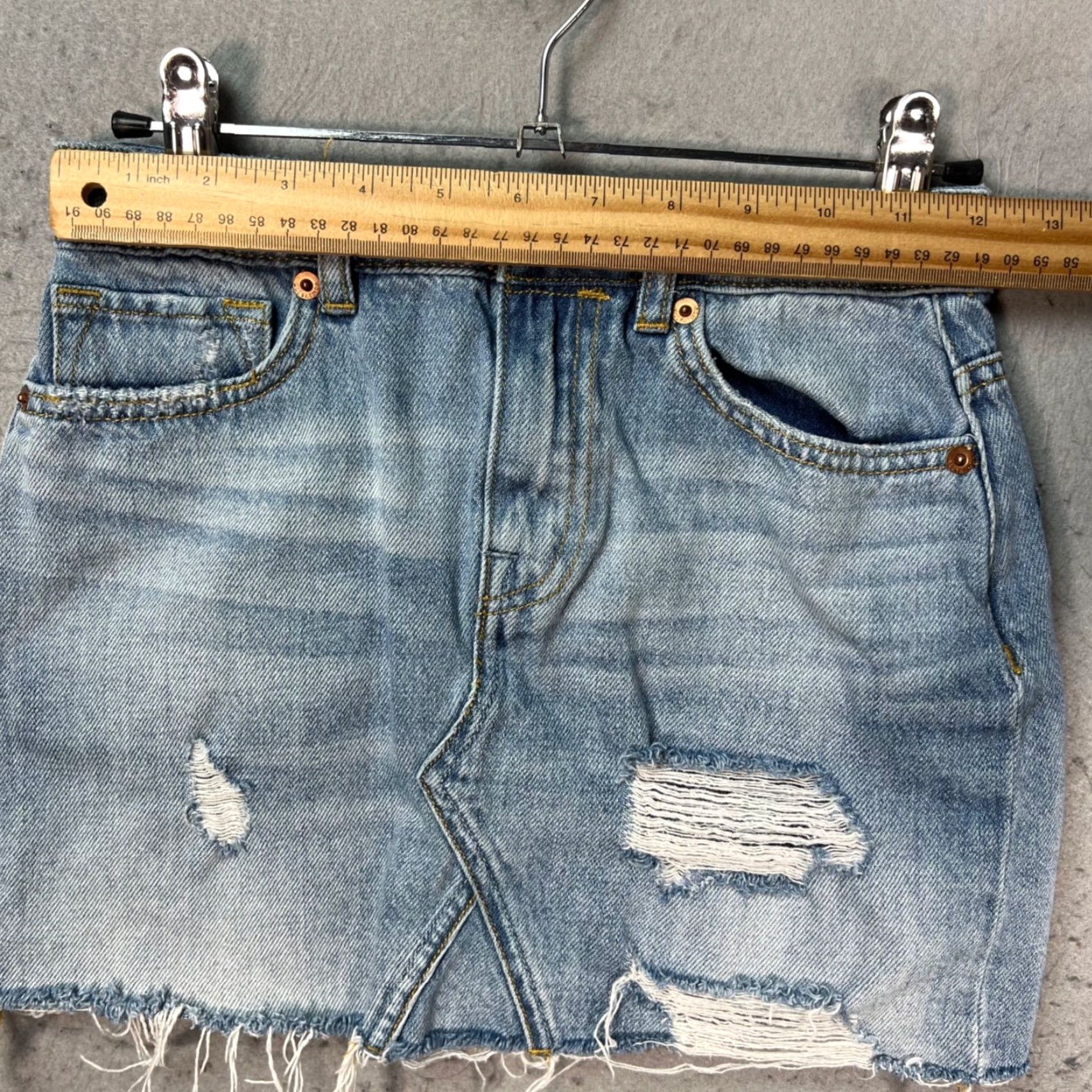 Allsaints AllSaints Womens Skirt Denim Mini Distressed Light Wash 00 Short Cotton Elastane Frayed Hem Casual Womens Size 24" / US 00 / IT 34 - 5 Thumbnail
