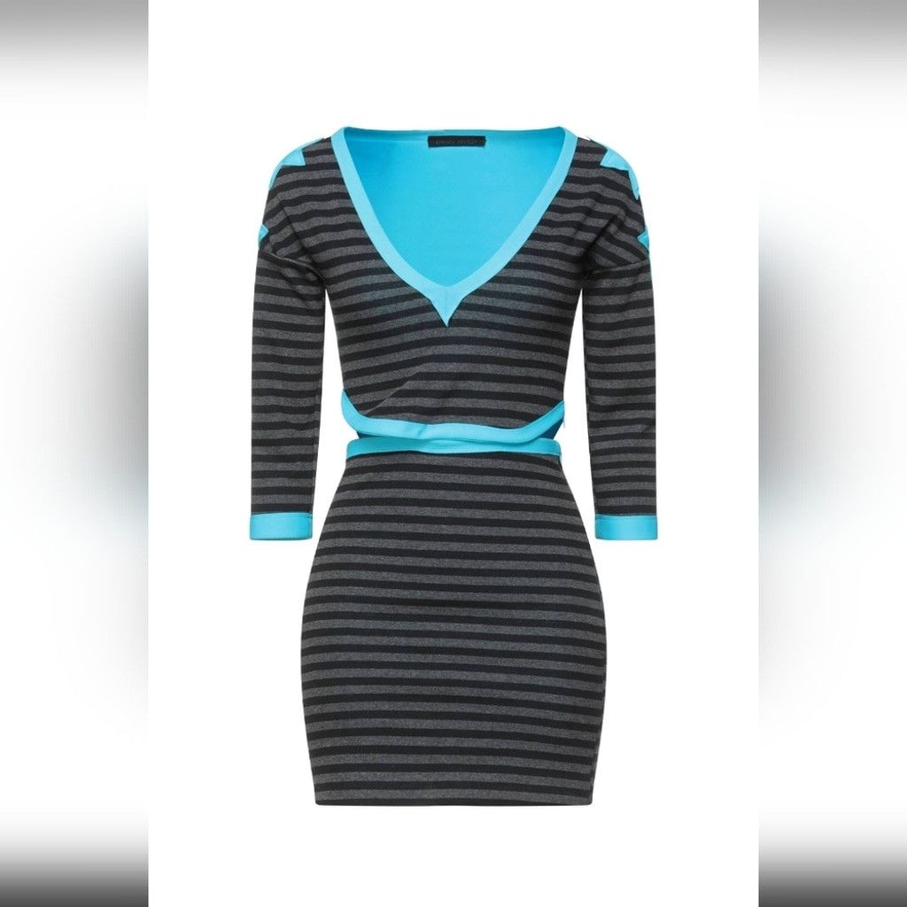 Frankie Morello Frankie Morello Black and Blue Bodycon Dress V-Neck Size XS / US 0-2 / IT 36-38 - 1 Thumbnail