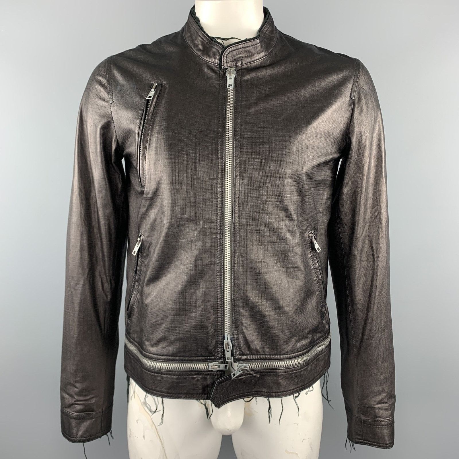 Other Black Leather Full Zip High Collar Zip Pockets Raw Hem Size US L / EU 52-54 / 3 - 1 Thumbnail
