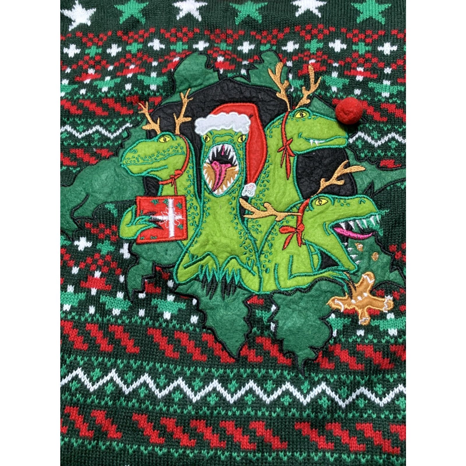 Vintage Ugly Christmas Sweater Dinosaur Blizzard Bay Red White Green XL Men Pullover Knit Acrylic Sweater Size US XL / EU 56 / 4 - 7 Thumbnail
