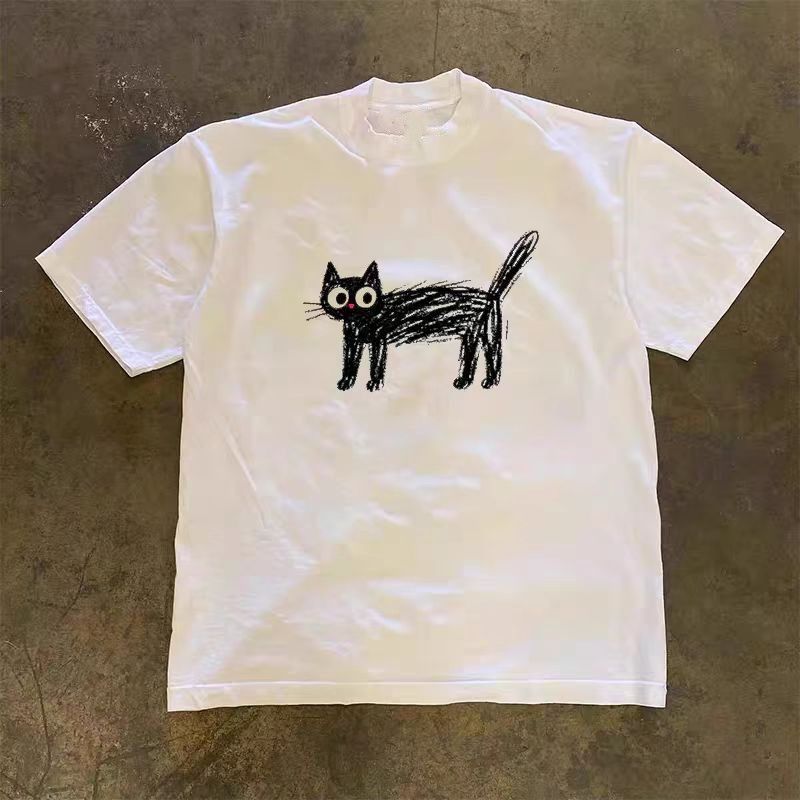 Japanese Brand White retro cute cat print t-shirt Size US M / EU 48-50 / 2 - 1 Thumbnail