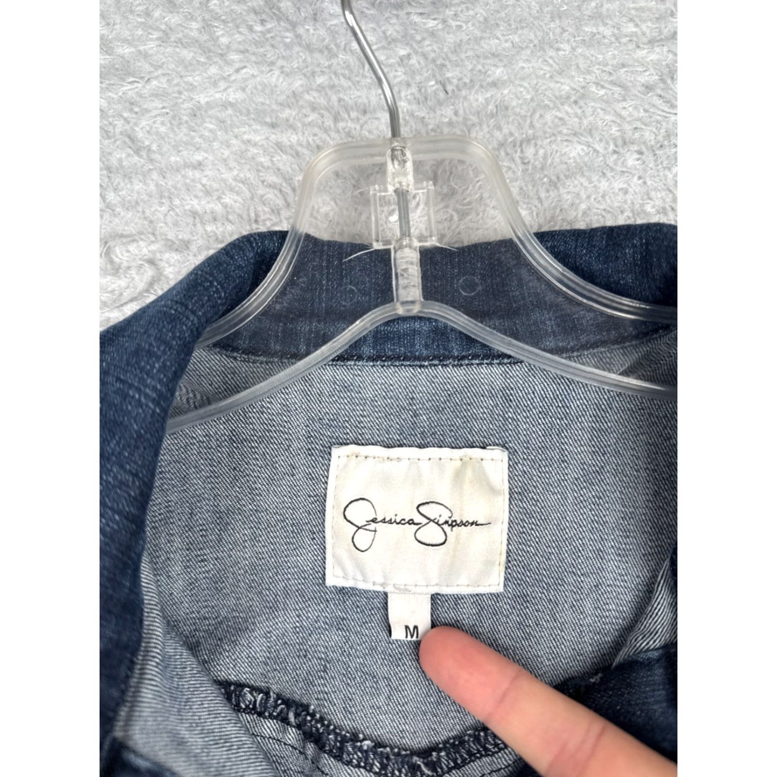 Jessica Simpson VINTAGE Jessica Simpson Jacket Womens Medium Blue Denim Jean Button Up Crop Cotton Blend Size 32" / US 10 / IT 46 - 6 Thumbnail