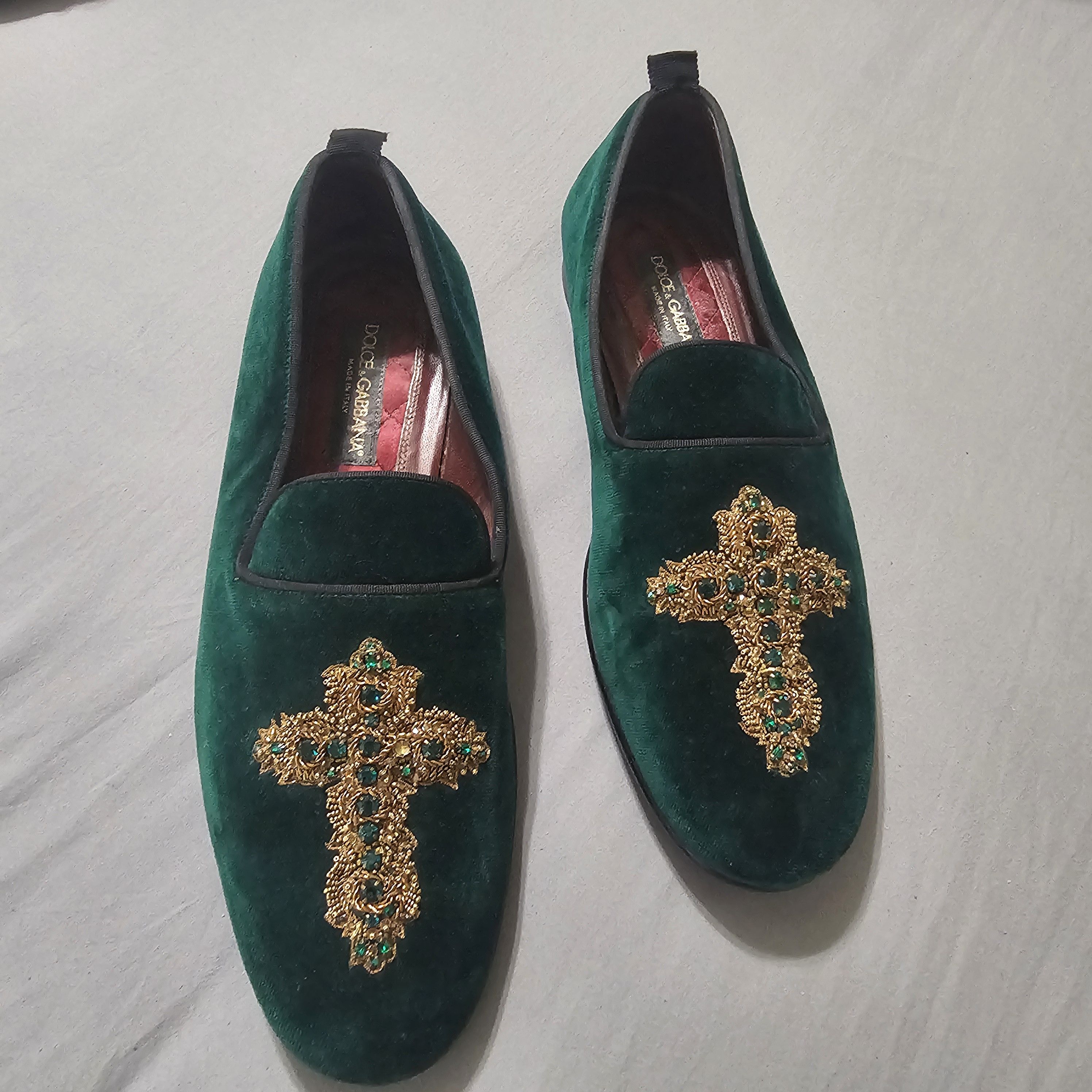 Dolce & Gabbana Dolce & Gabbana Emerald Velvet Loafers/Gold Cross Detail 10 Size US 10.5 / EU 43-44 - 2 Thumbnail