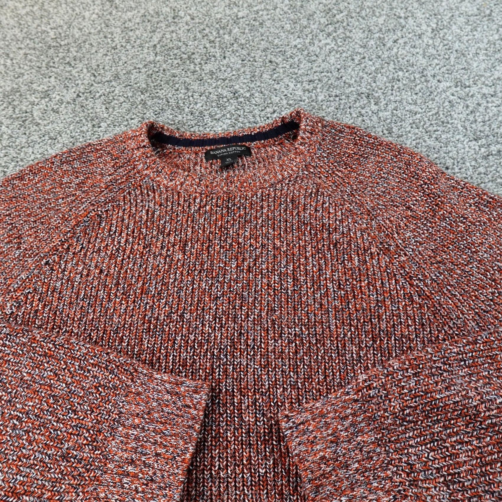 Banana Republic Banana Republic Sweater Mens XL Orange Speckled Heavy Rib Knit Crewneck Pullover Size US XL / EU 56 / 4 - 3 Thumbnail