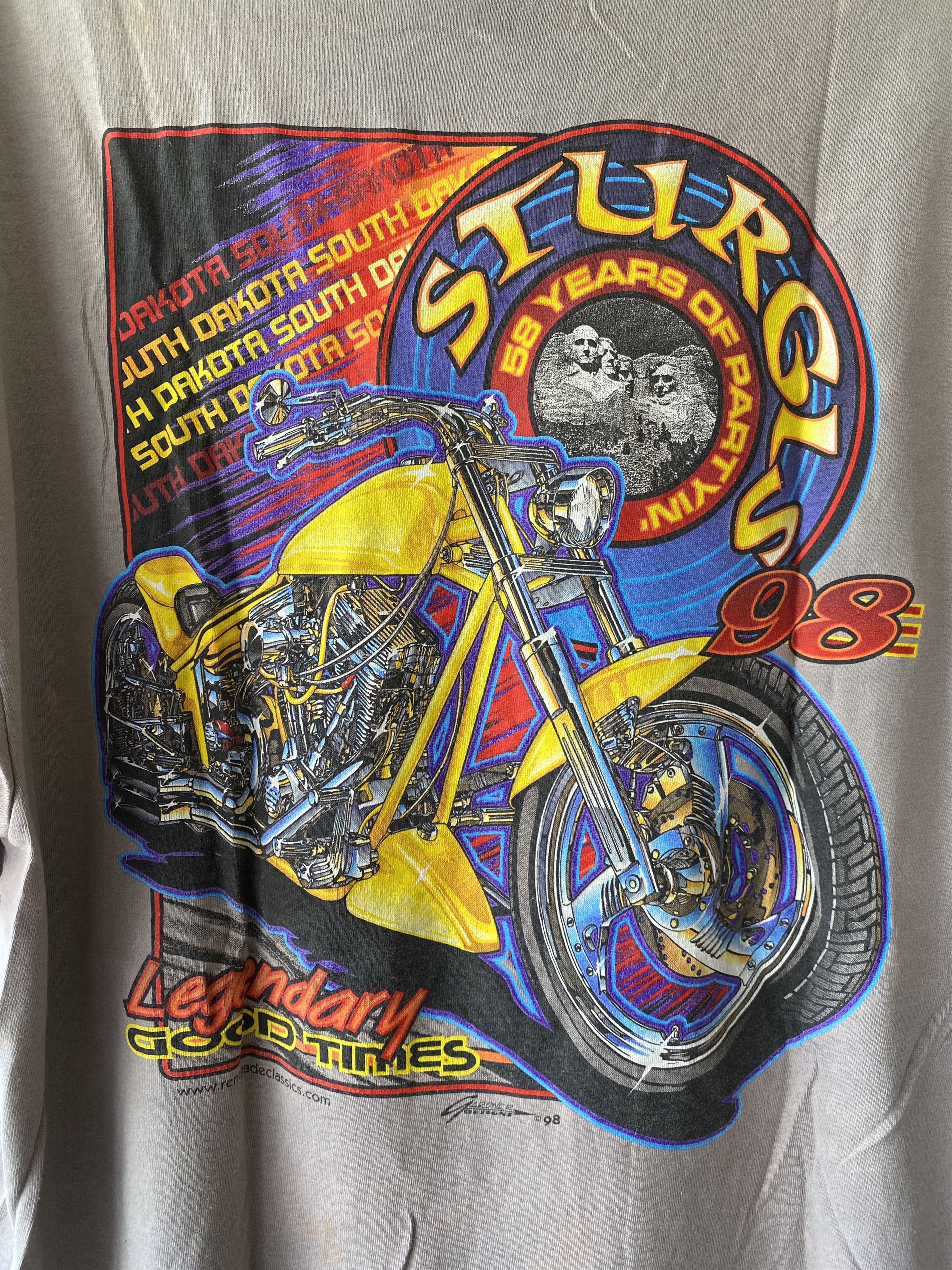 Hanes VINTAGE 90’ STURGLS MOTORCYCLE T SHIRT Size US XL / EU 56 / 4 - 6 Thumbnail