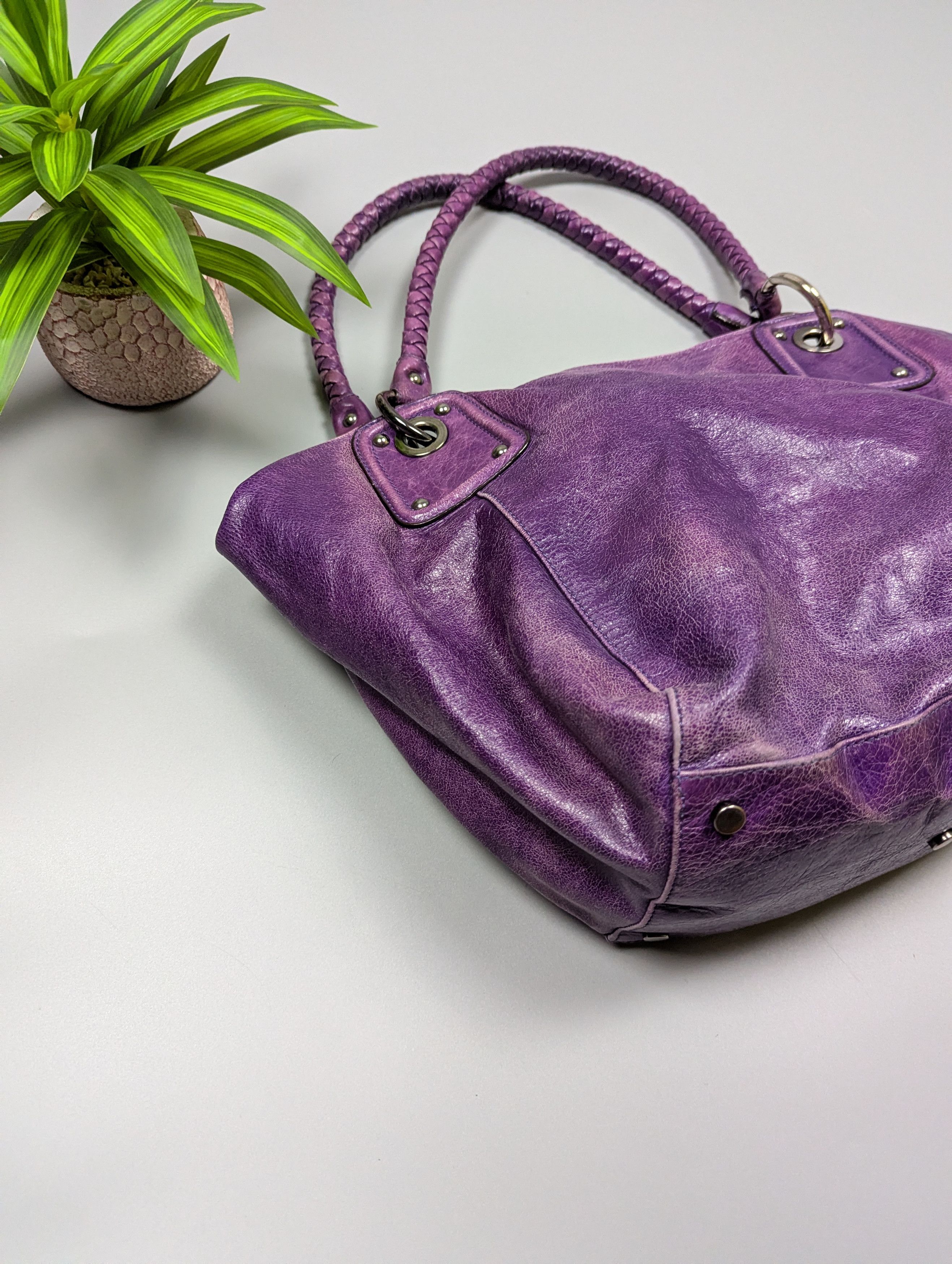 Vintage ABRO Archive Vintage Y2K Purple Distressed Leather Handbag Size ONE SIZE - 11 Thumbnail