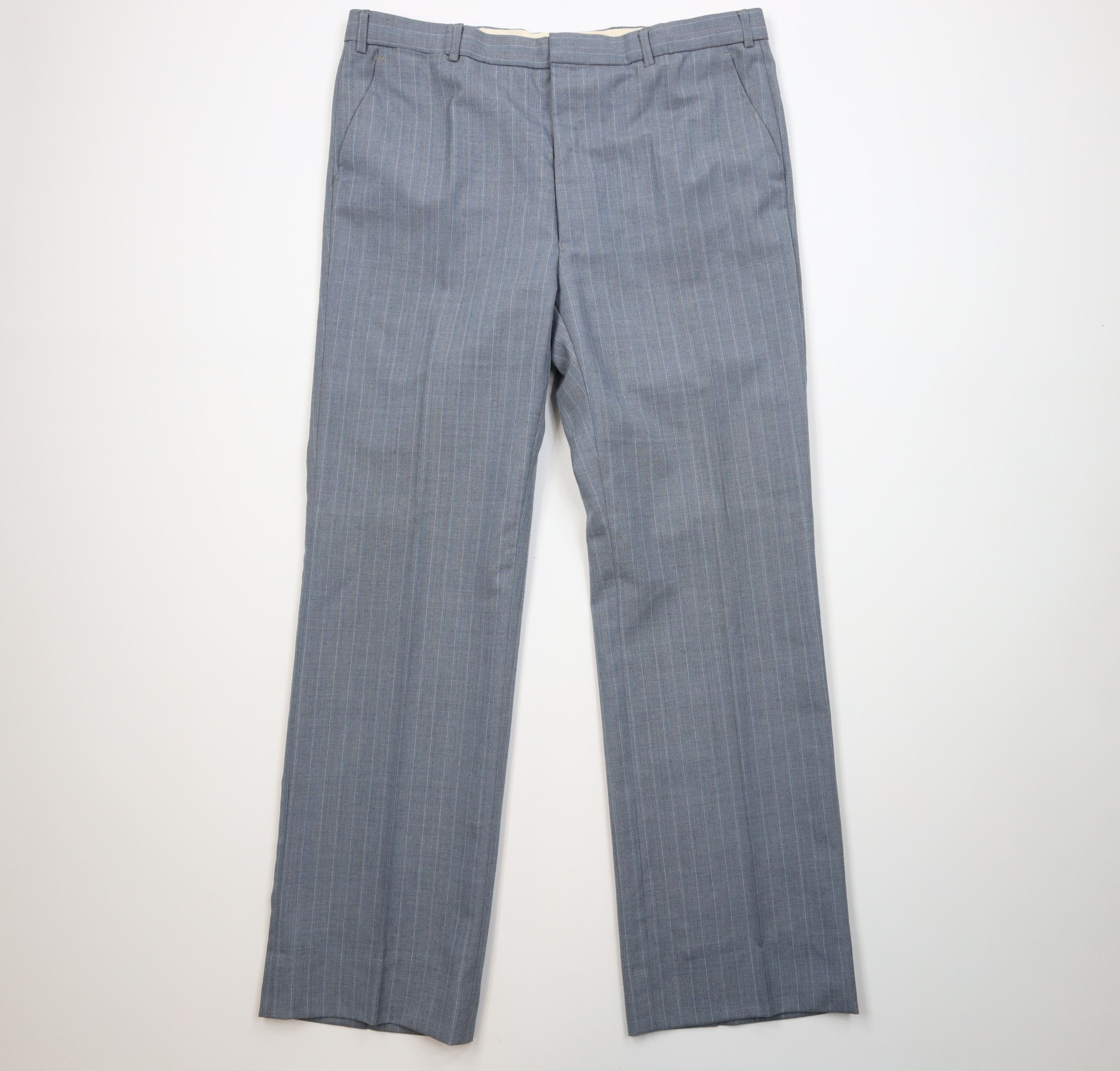 Vintage Vintage 70s 2 Piece Wool Suit Wedding Blue Striped Size 44L - 12 Thumbnail