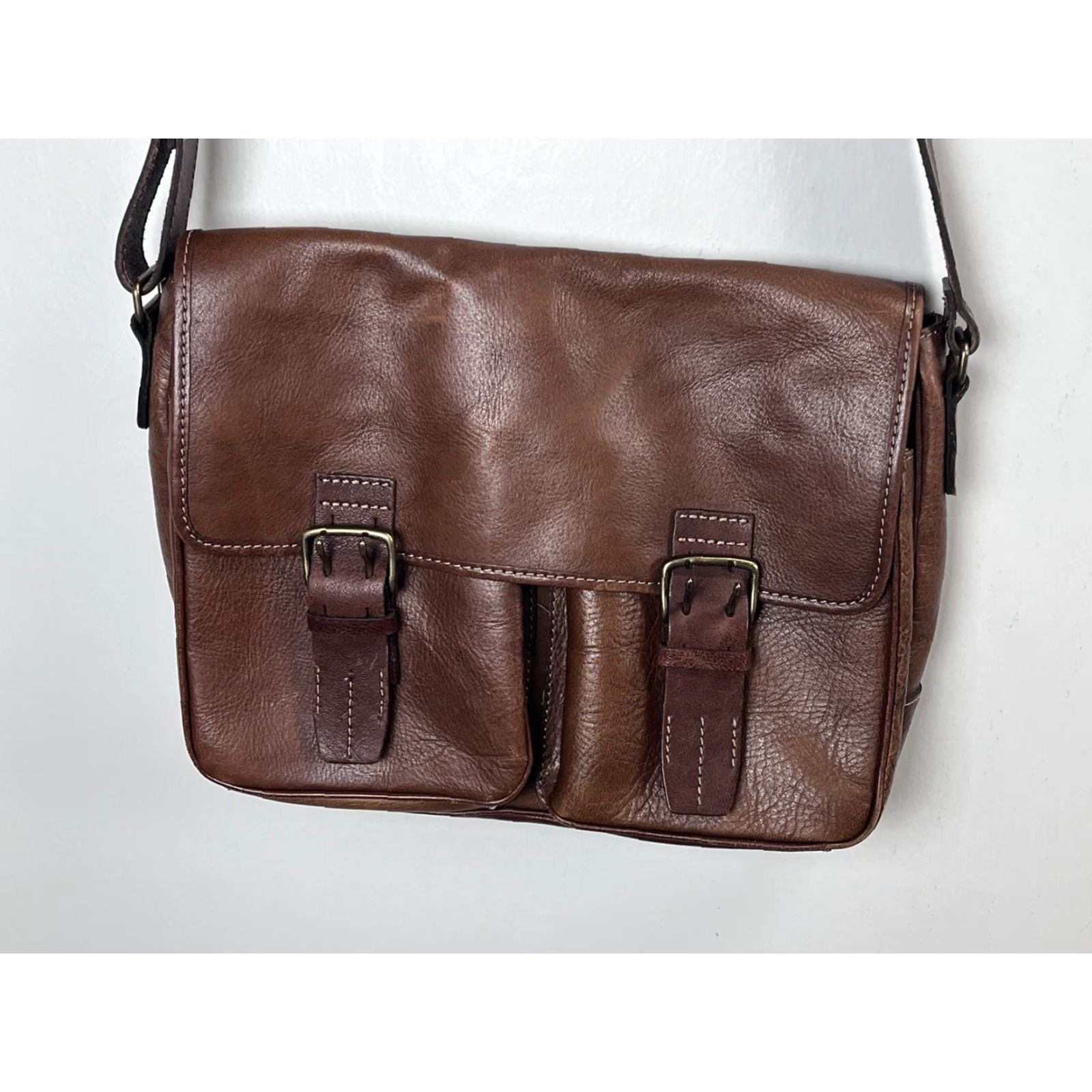 Vintage WILSONS LEATHER Brown Medium Messenger Bag Magnetic Closure VGUC Mens Size ONE SIZE - 3 Thumbnail