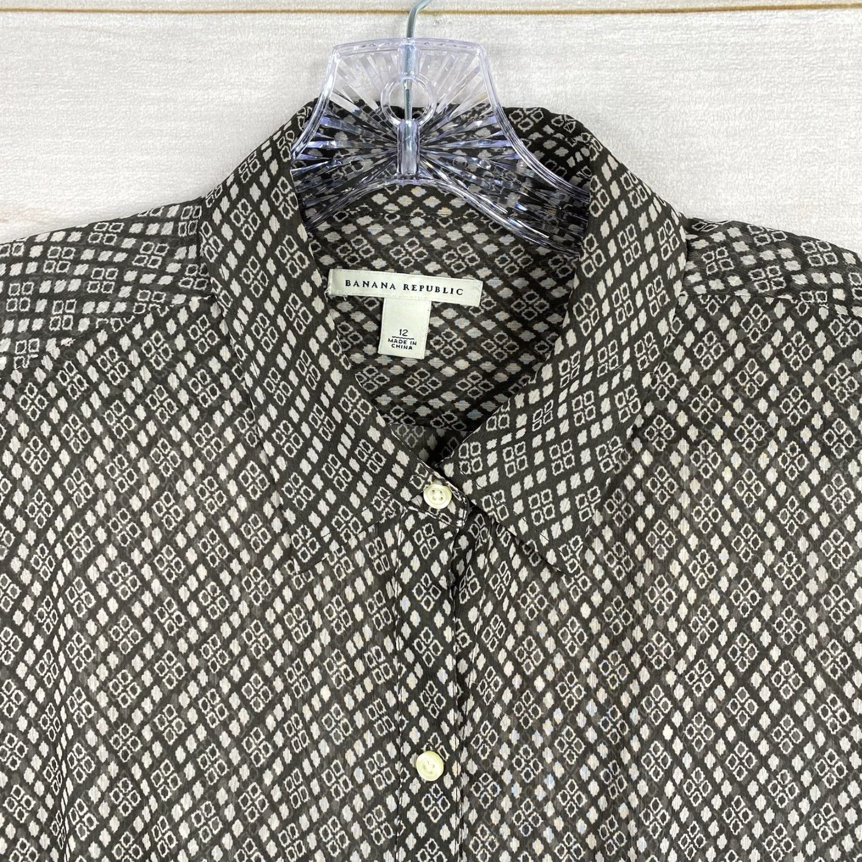 Banana Republic Banana Republic Top Womens 12 Brown Geometric Print Semi Sheer Long Sleeve Retro Size XL / US 12-14 / IT 48-50 - 2 Thumbnail