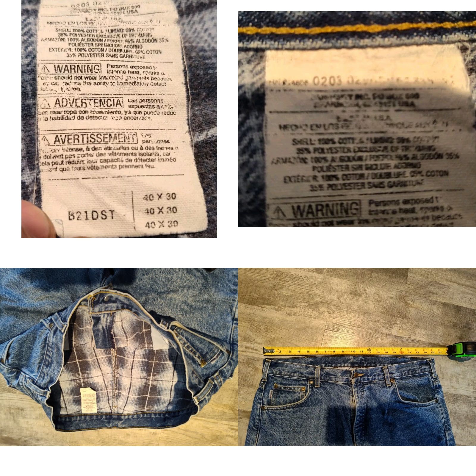 Carhartt VINTAGE Carhartt Jeans Denim Workwear B21 DST Men 40x30 Flannel Lined Distressed 5-Pocket USA, Brown/Blue Mens Size US 40 / EU 56 - 8 Thumbnail
