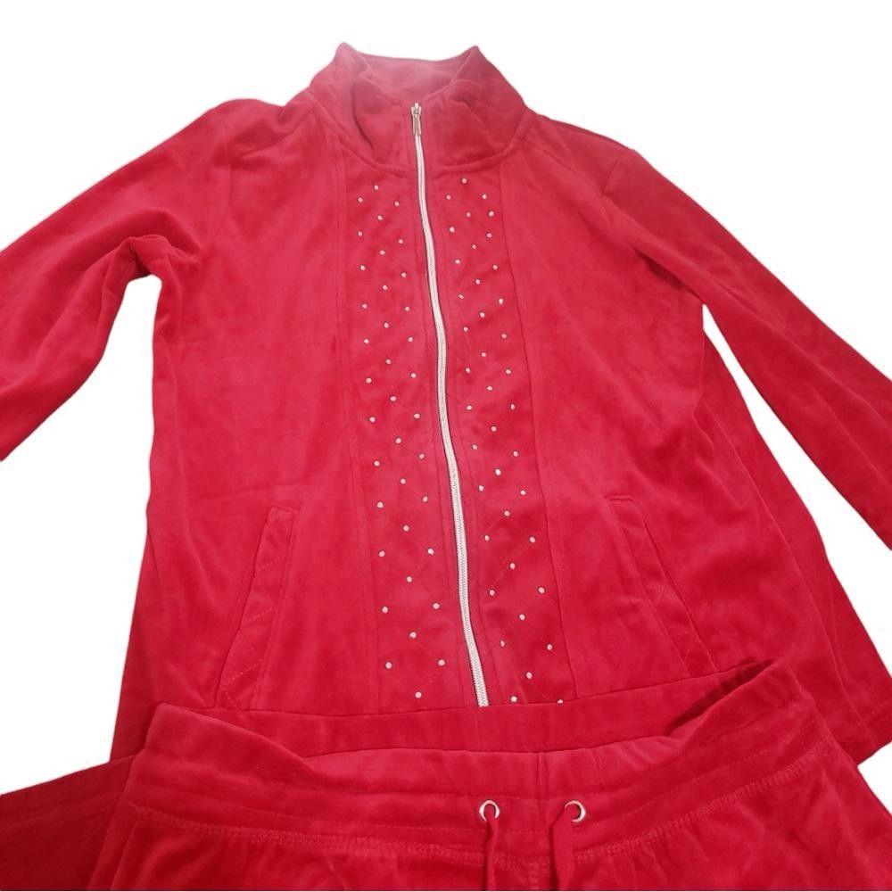 Designer CT1995 Onque Casual Red & Rhinestone Studded Jacket & Pant Size 28" / US 6 / IT 42 - 1 Thumbnail