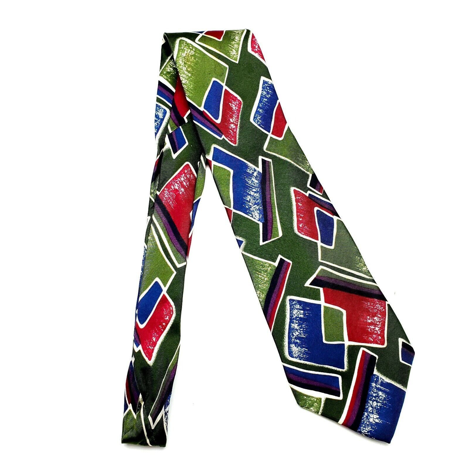 Henry Grethel Henry Grethel Silk Tie Abstract Green Print Short Wide Size ONE SIZE - 6 Thumbnail