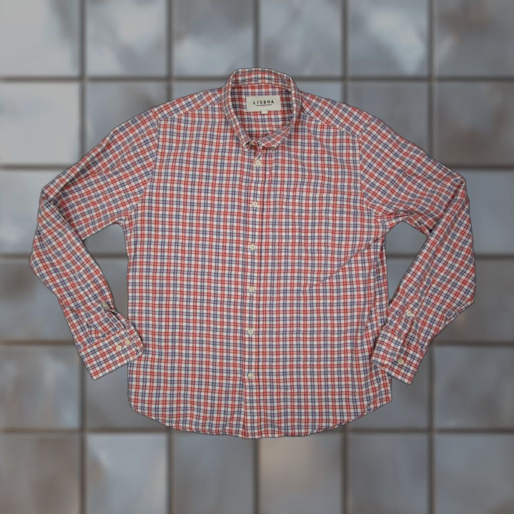 Vintage Lisboa Shirt Mens Large Red Check Button-Up Long Sleeve Twill Casual Workwear Button-Down Collared Cotton 100% Portugal Classic Men Size L Size US L / EU 52-54 / 3 - 1 Thumbnail