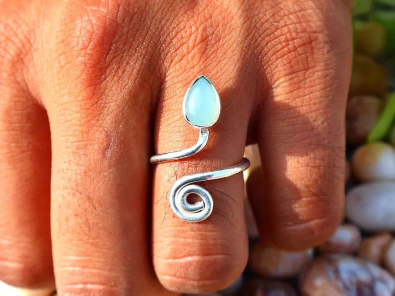Handmade Chalcedony Ring, Handmade Pear Gemstone, March Birthstone Size ONE SIZE - 8 Thumbnail