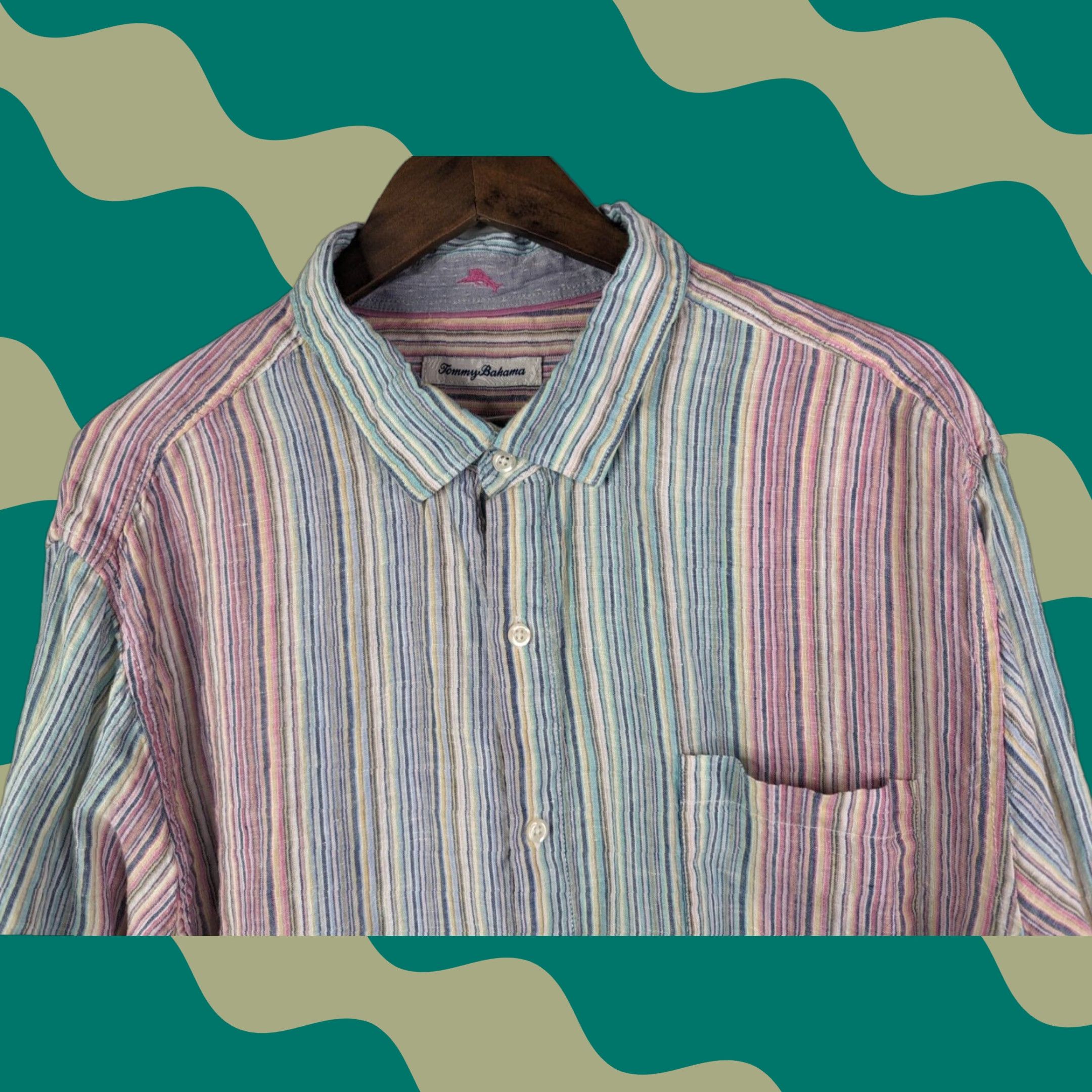 Tommy Bahama Tommy Bahama Shirt Mens 2XL Linen Long Sleeve Button Up Striped Colorful Size US XXL / EU 58 / 5 - 1 Thumbnail