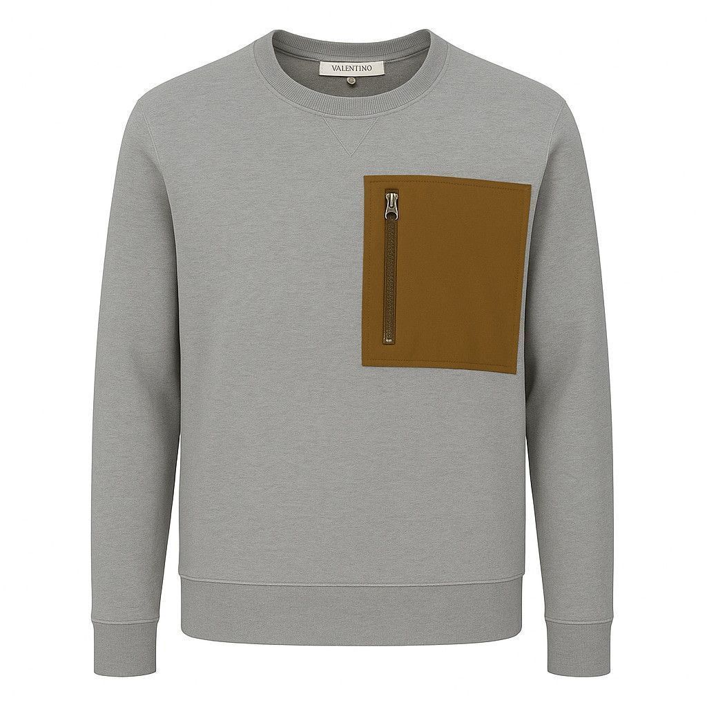 Valentino Valentino Made in Italy Gray Crewneck Contrast Zip Pocket –M Size US M / EU 48-50 / 2 - 1 Thumbnail