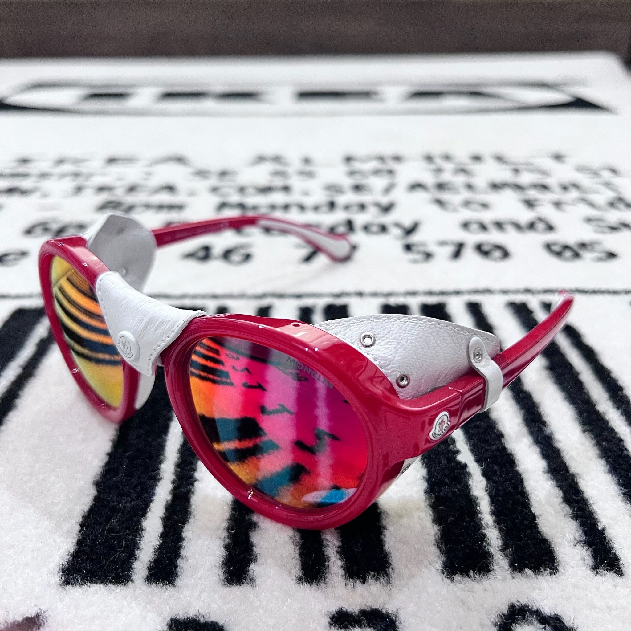 Moncler Moncler Red White Leather Side Shield Round Ski Sunglasses Size ONE SIZE - 6 Thumbnail